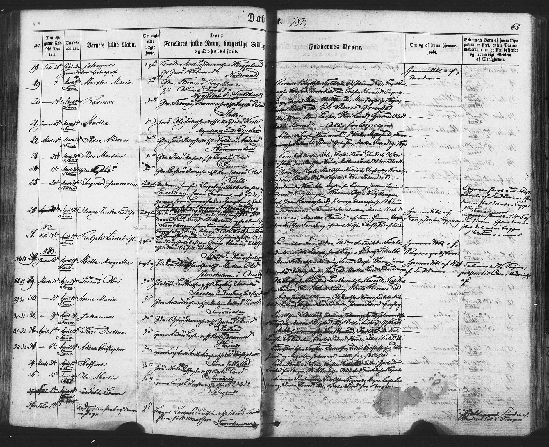 Fana Sokneprestembete, AV/SAB-A-75101/H/Haa/Haaa/L0012: Parish register (official) no. A 12, 1862-1878, p. 65