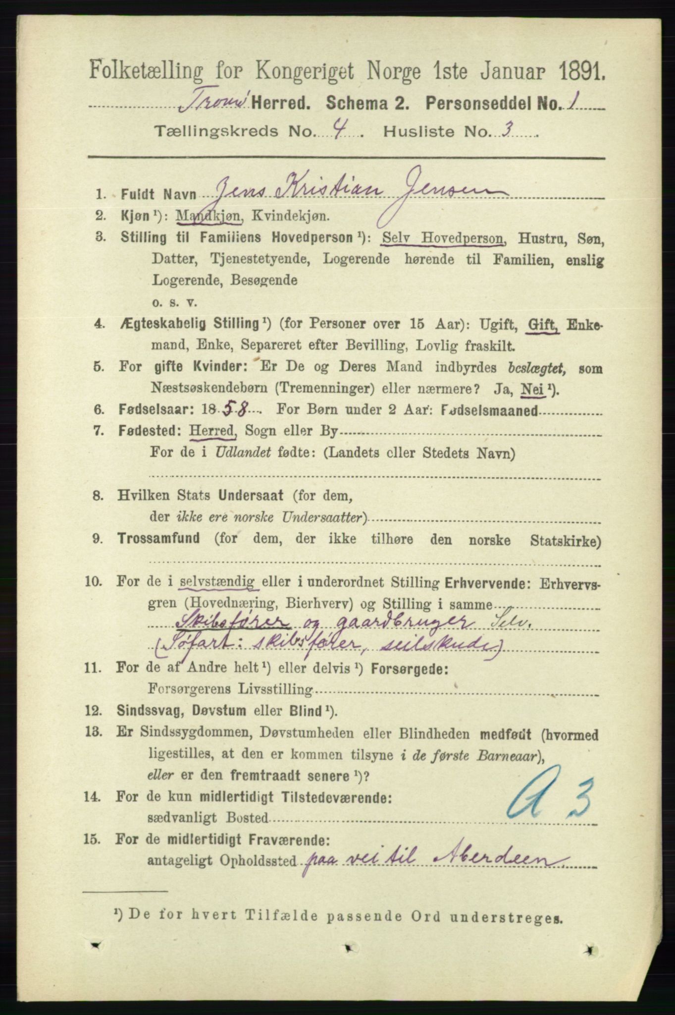 RA, 1891 census for 0921 Tromøy, 1891, p. 1467