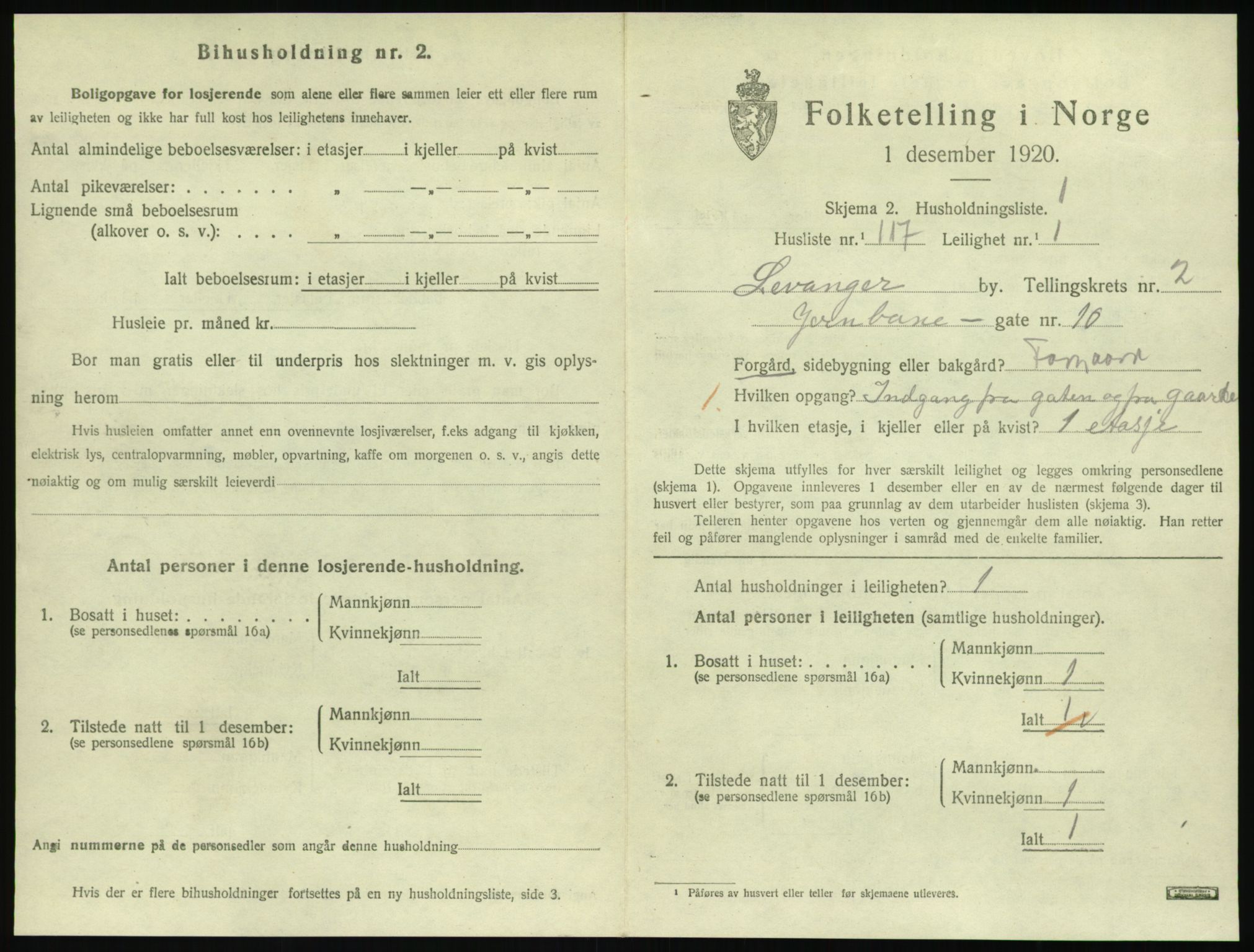 SAT, 1920 census for Levanger town, 1920, p. 1268