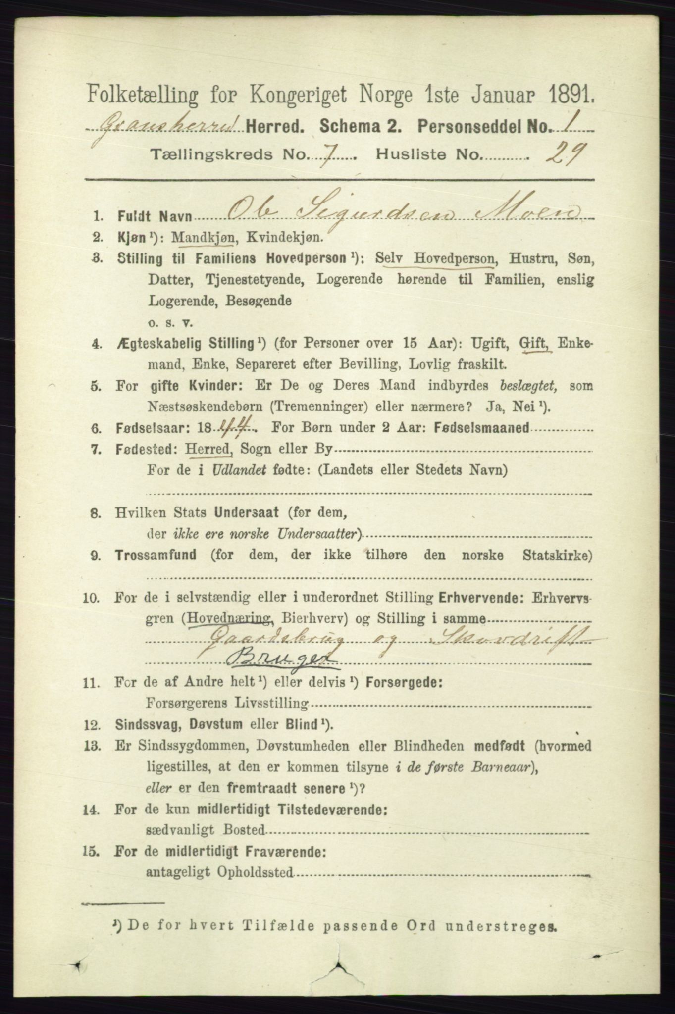 RA, 1891 census for 0824 Gransherad, 1891, p. 1369