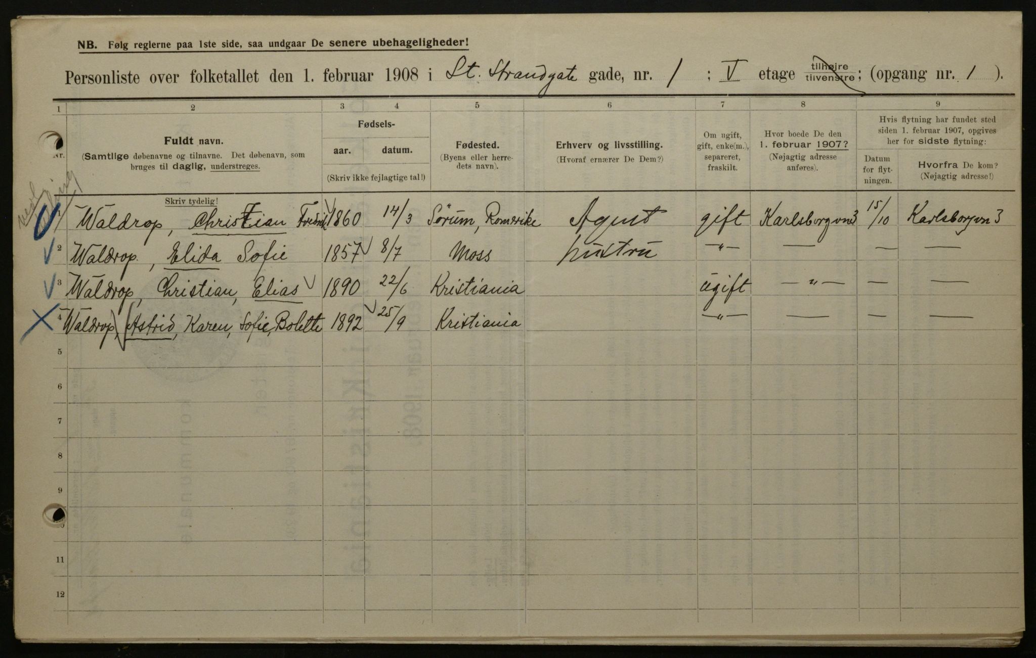 OBA, Municipal Census 1908 for Kristiania, 1908, p. 92397