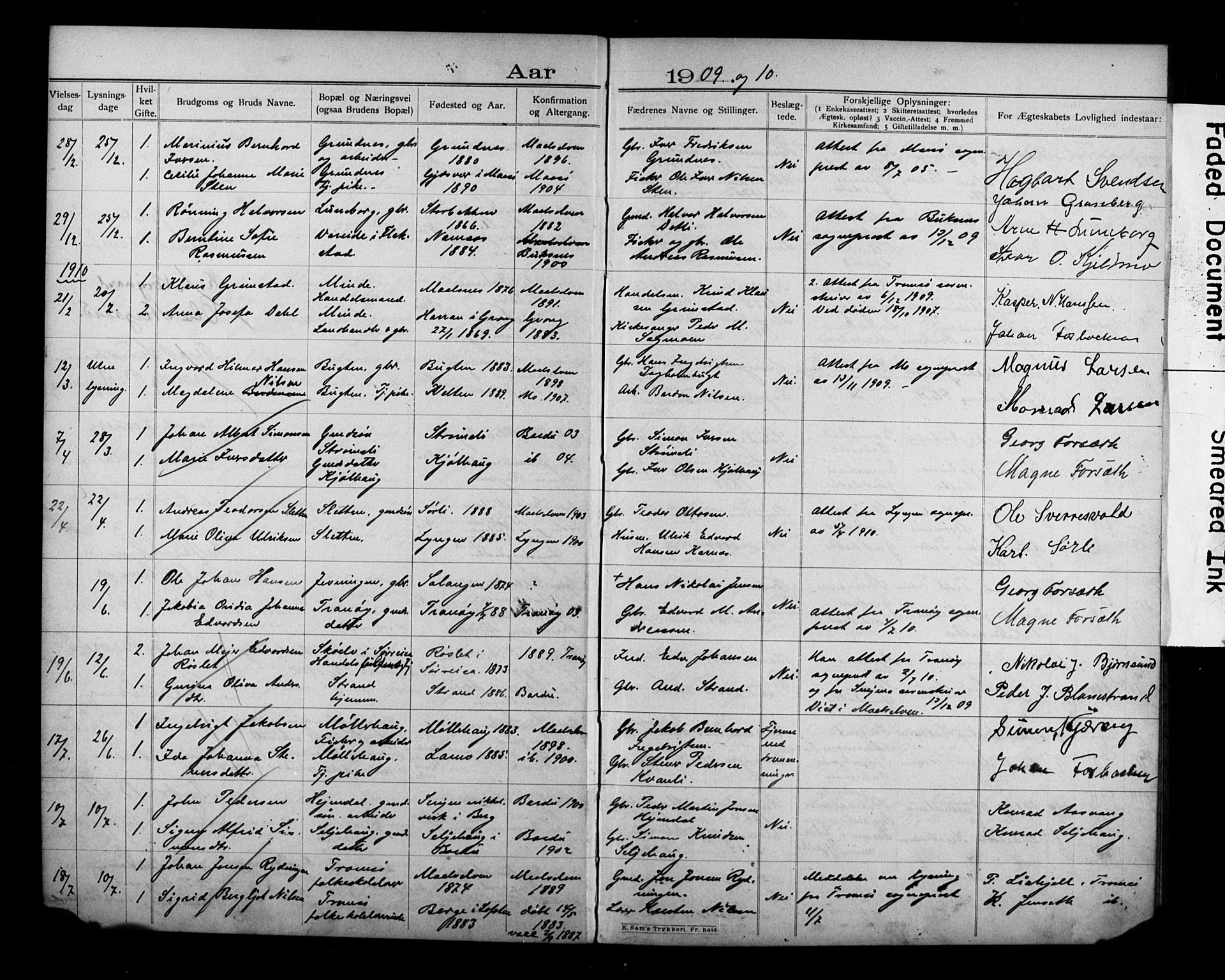 Målselv sokneprestembete, AV/SATØ-S-1311/I/Id/L0040: Banns register no. 40, 1906-1918