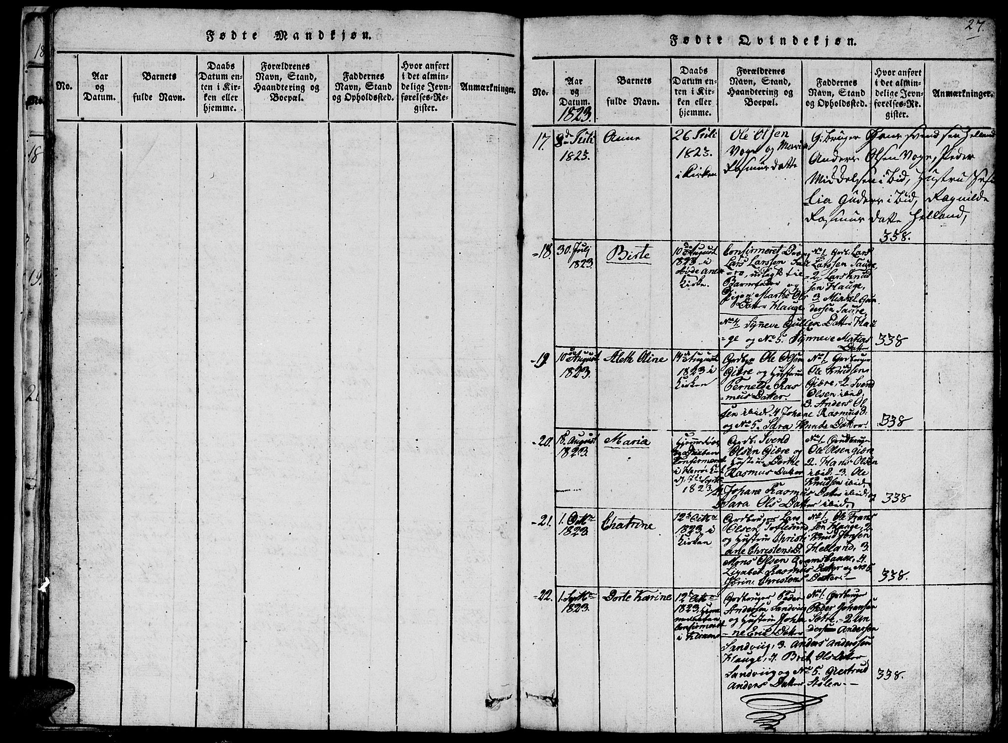 Ministerialprotokoller, klokkerbøker og fødselsregistre - Møre og Romsdal, AV/SAT-A-1454/503/L0046: Parish register (copy) no. 503C01, 1816-1842, p. 27