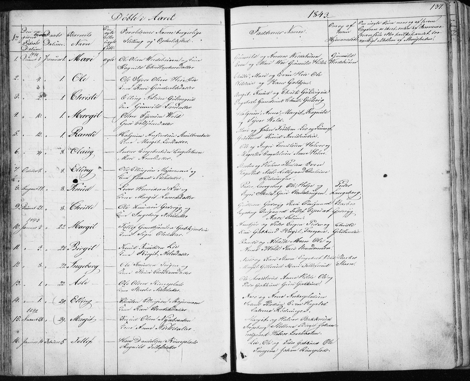 Nes kirkebøker, SAKO/A-236/F/Fa/L0009: Parish register (official) no. 9, 1834-1863, p. 137