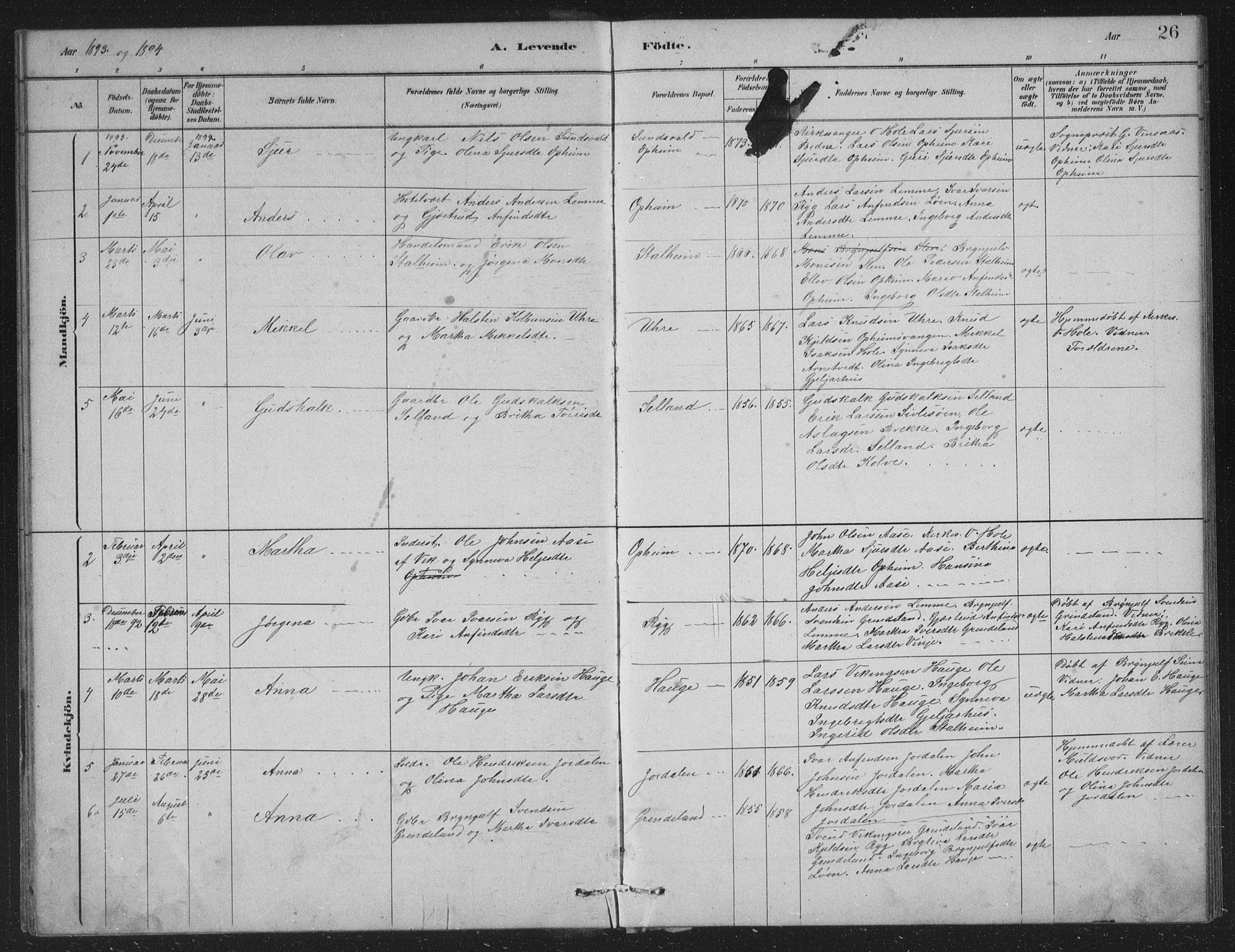 Vossestrand Sokneprestembete, SAB/A-79101/H/Hab: Parish register (copy) no. A 2, 1880-1902, p. 26
