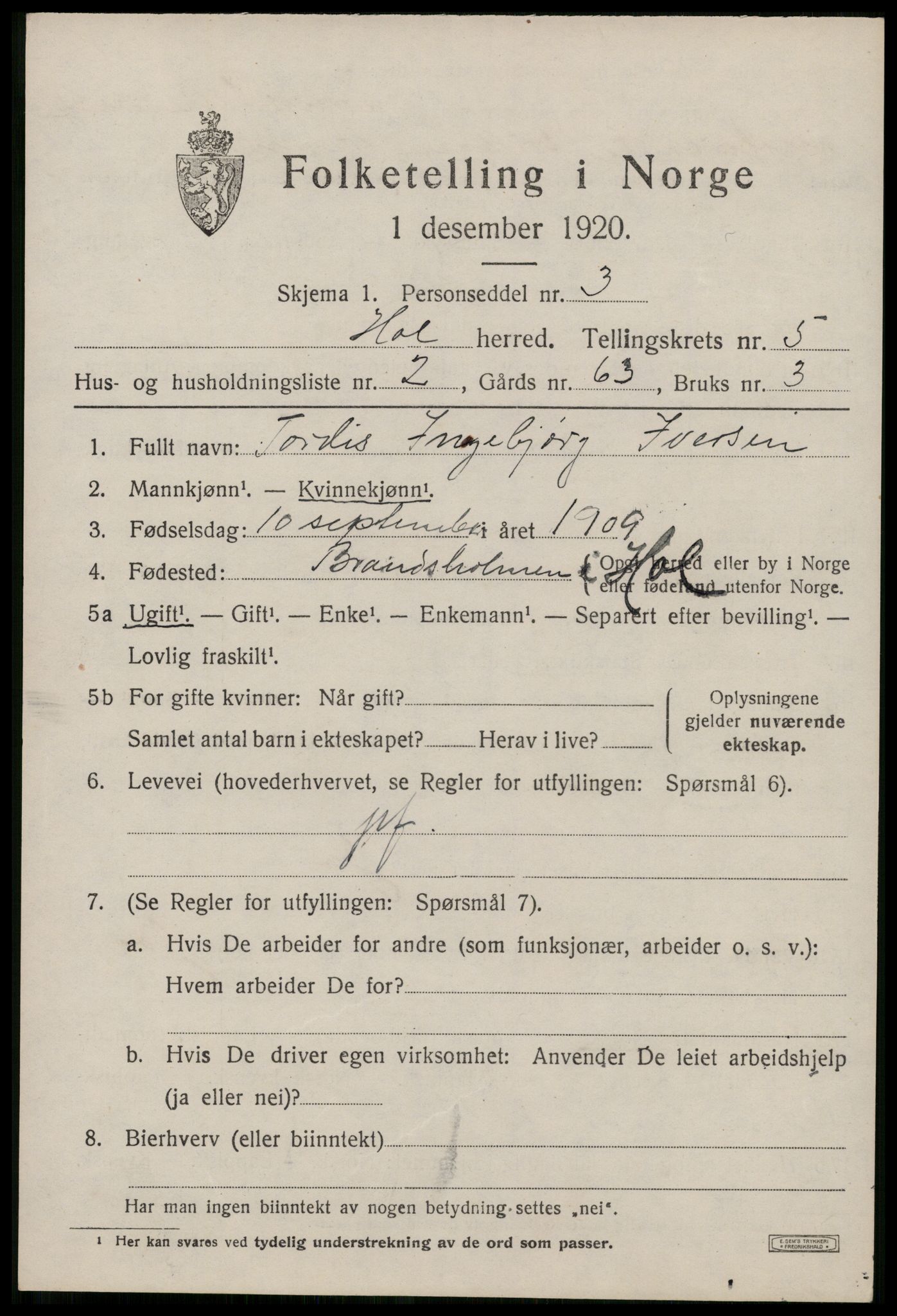 SAT, 1920 census for Hol, 1920, p. 3893