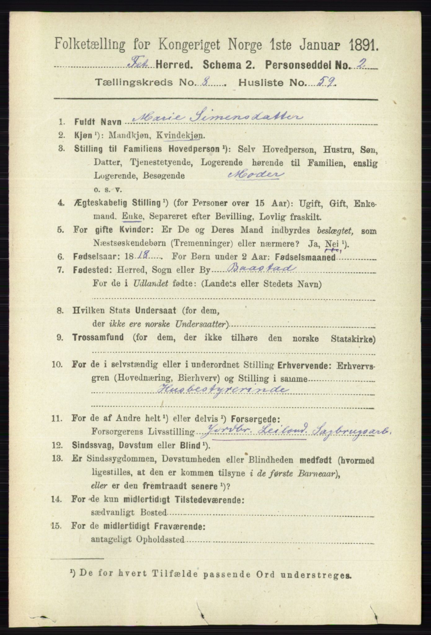 RA, 1891 census for 0227 Fet, 1891, p. 3404