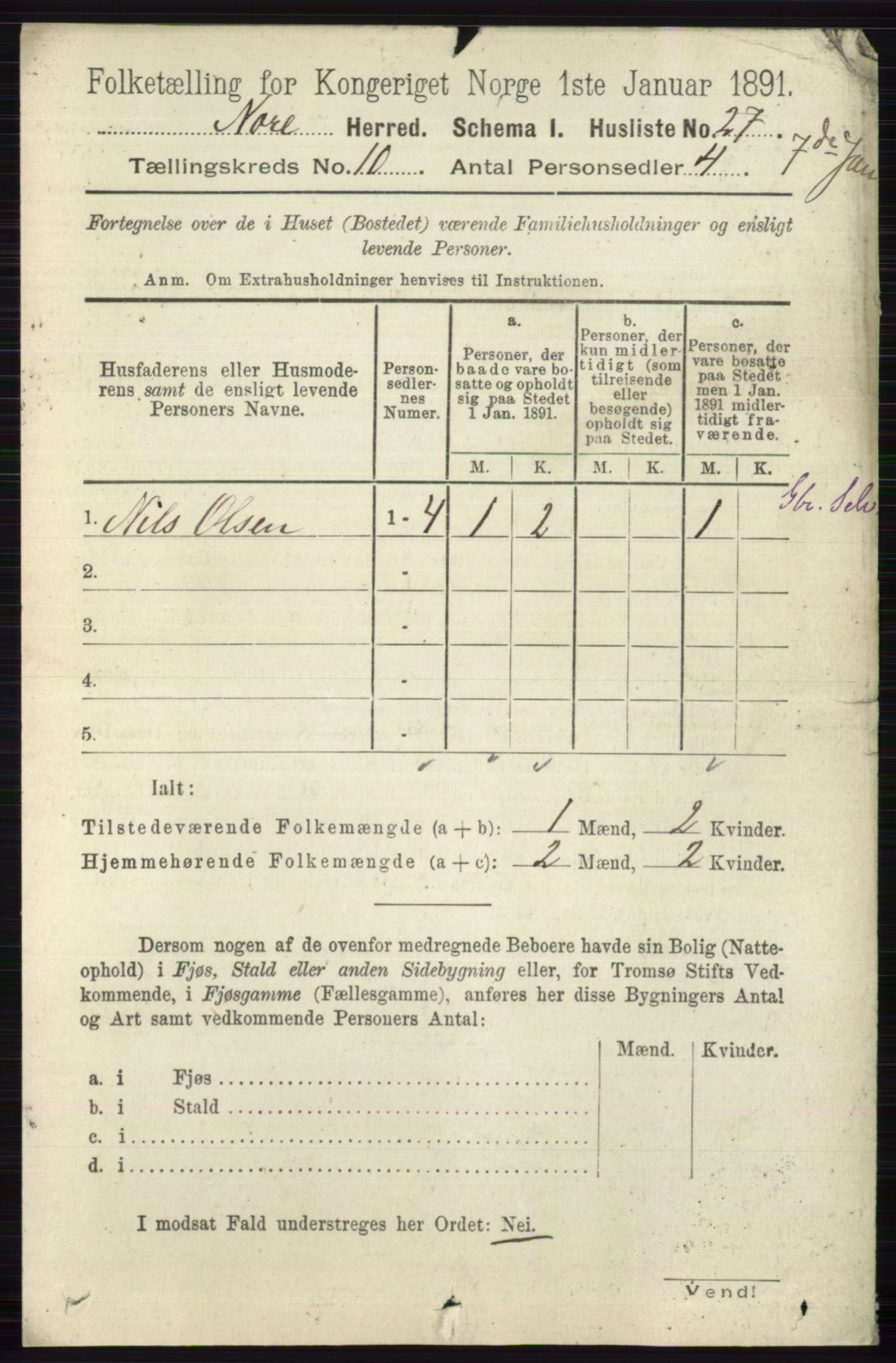 RA, 1891 census for 0633 Nore, 1891, p. 3542