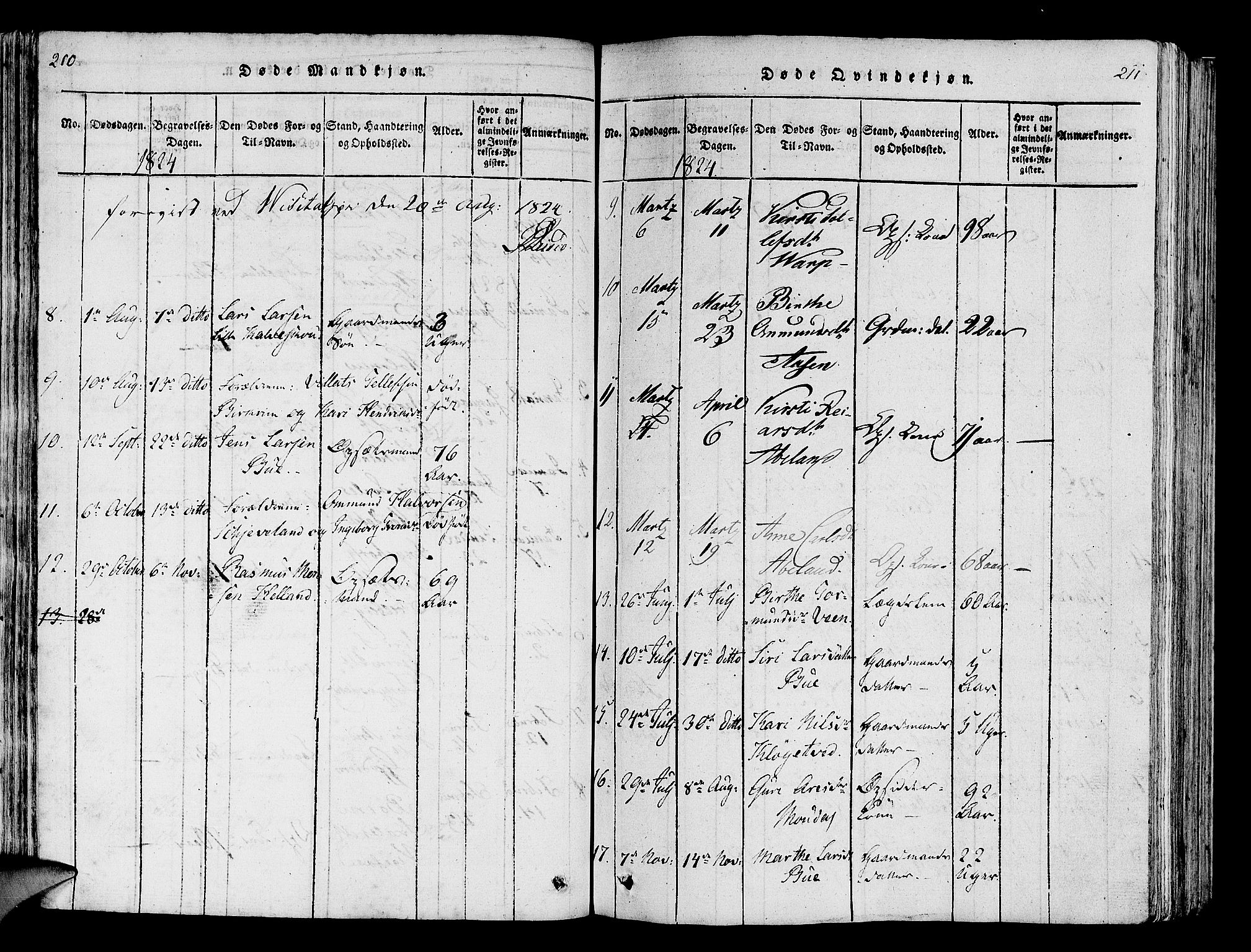 Helleland sokneprestkontor, AV/SAST-A-101810: Parish register (official) no. A 5, 1815-1834, p. 210-211