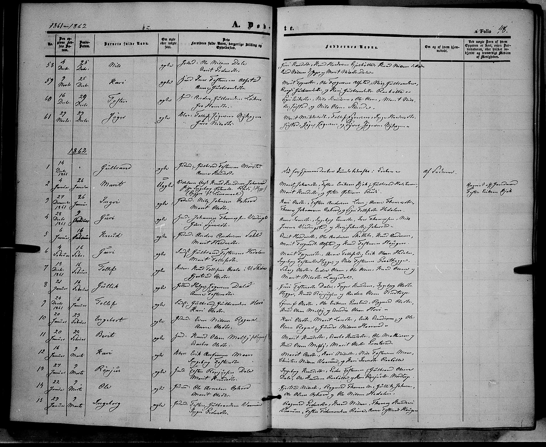 Øystre Slidre prestekontor, SAH/PREST-138/H/Ha/Haa/L0001: Parish register (official) no. 1, 1849-1874, p. 48