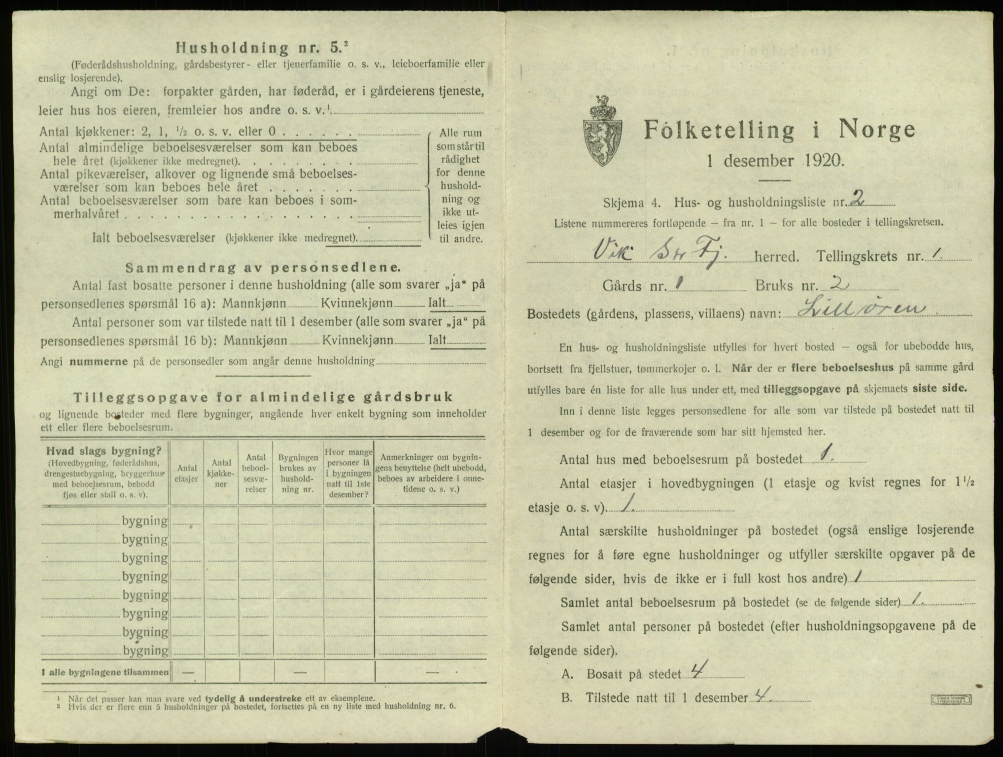 SAB, 1920 census for Vik, 1920, p. 61