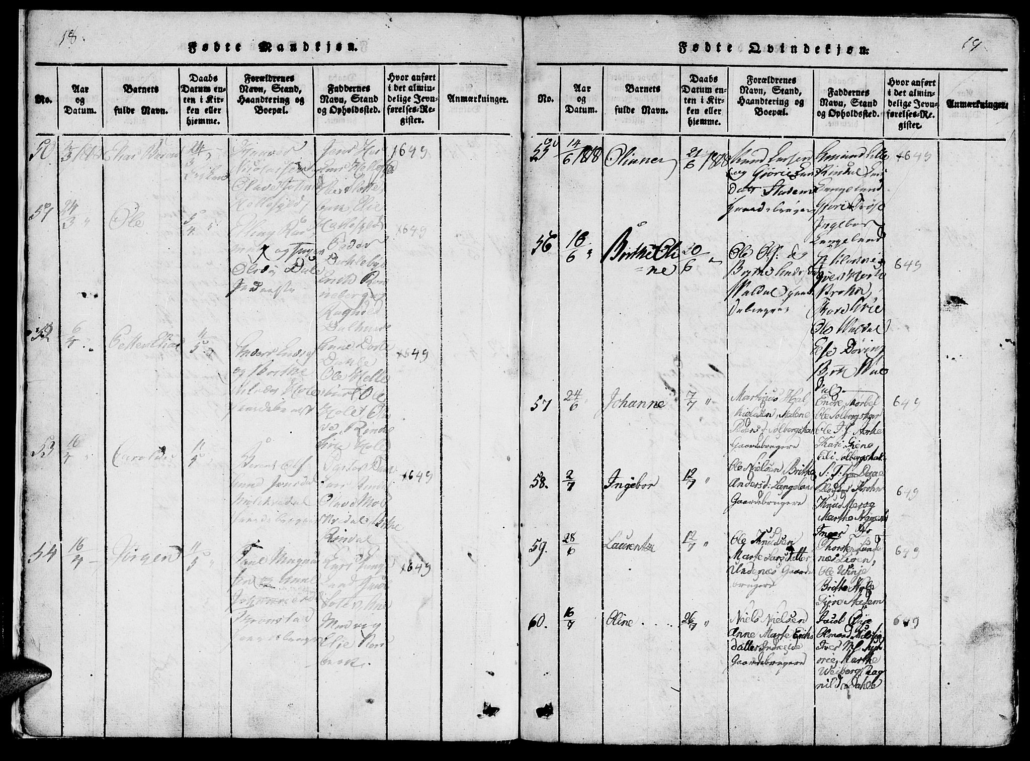 Ministerialprotokoller, klokkerbøker og fødselsregistre - Møre og Romsdal, SAT/A-1454/519/L0260: Parish register (copy) no. 519C01, 1817-1829, p. 18-19