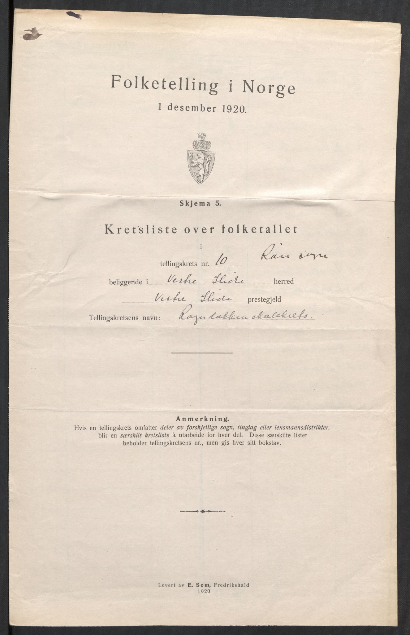 SAH, 1920 census for Vestre Slidre, 1920, p. 45
