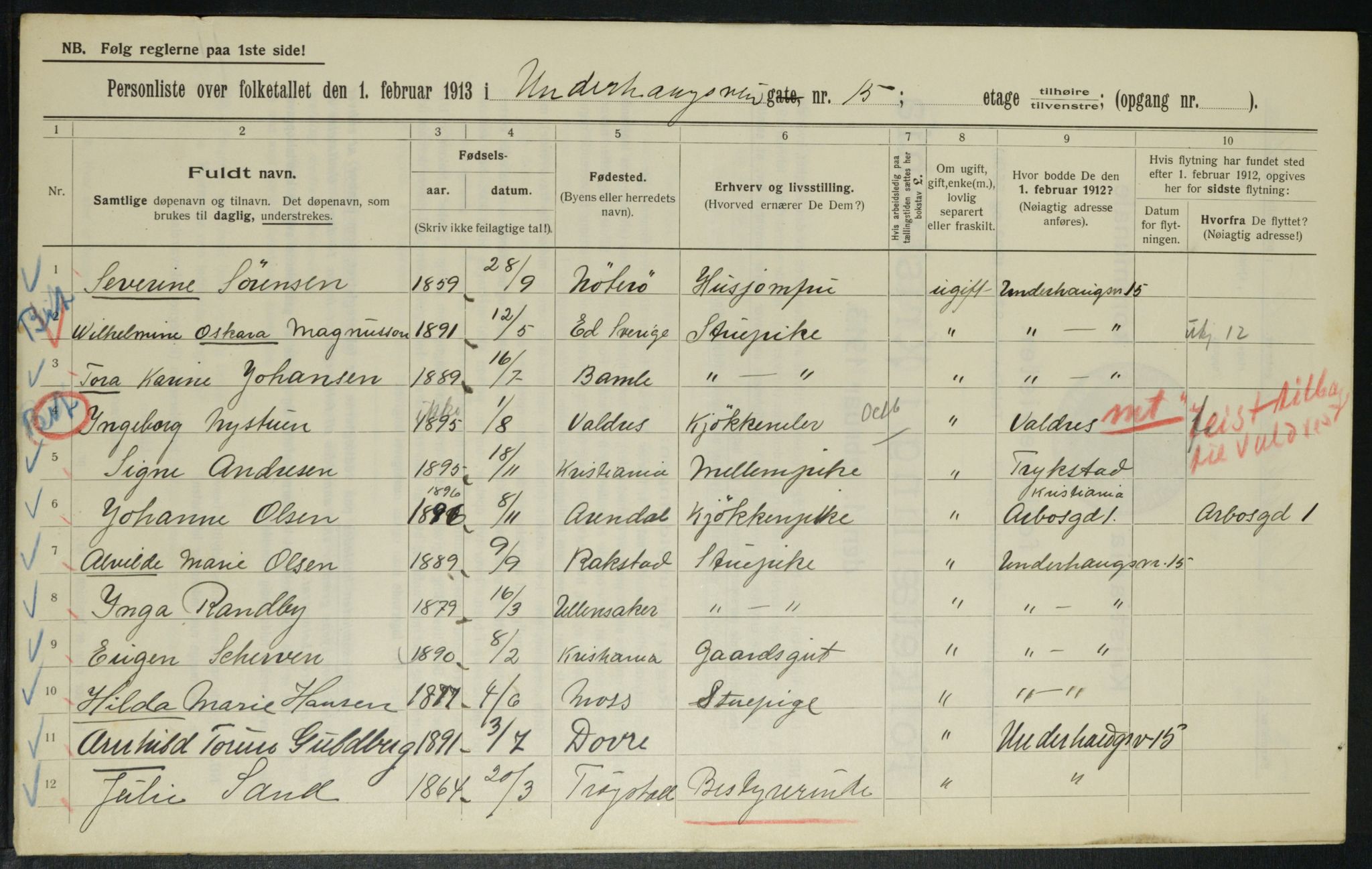 OBA, Municipal Census 1913 for Kristiania, 1913, p. 119852