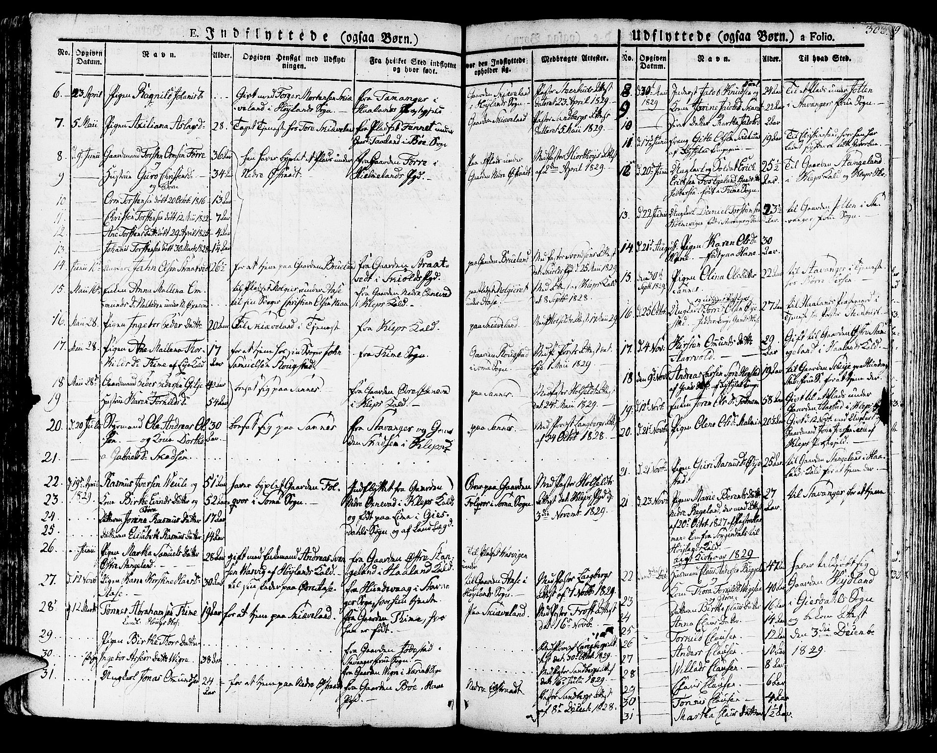 Høyland sokneprestkontor, SAST/A-101799/001/30BA/L0007: Parish register (official) no. A 7 /1, 1825-1841, p. 303