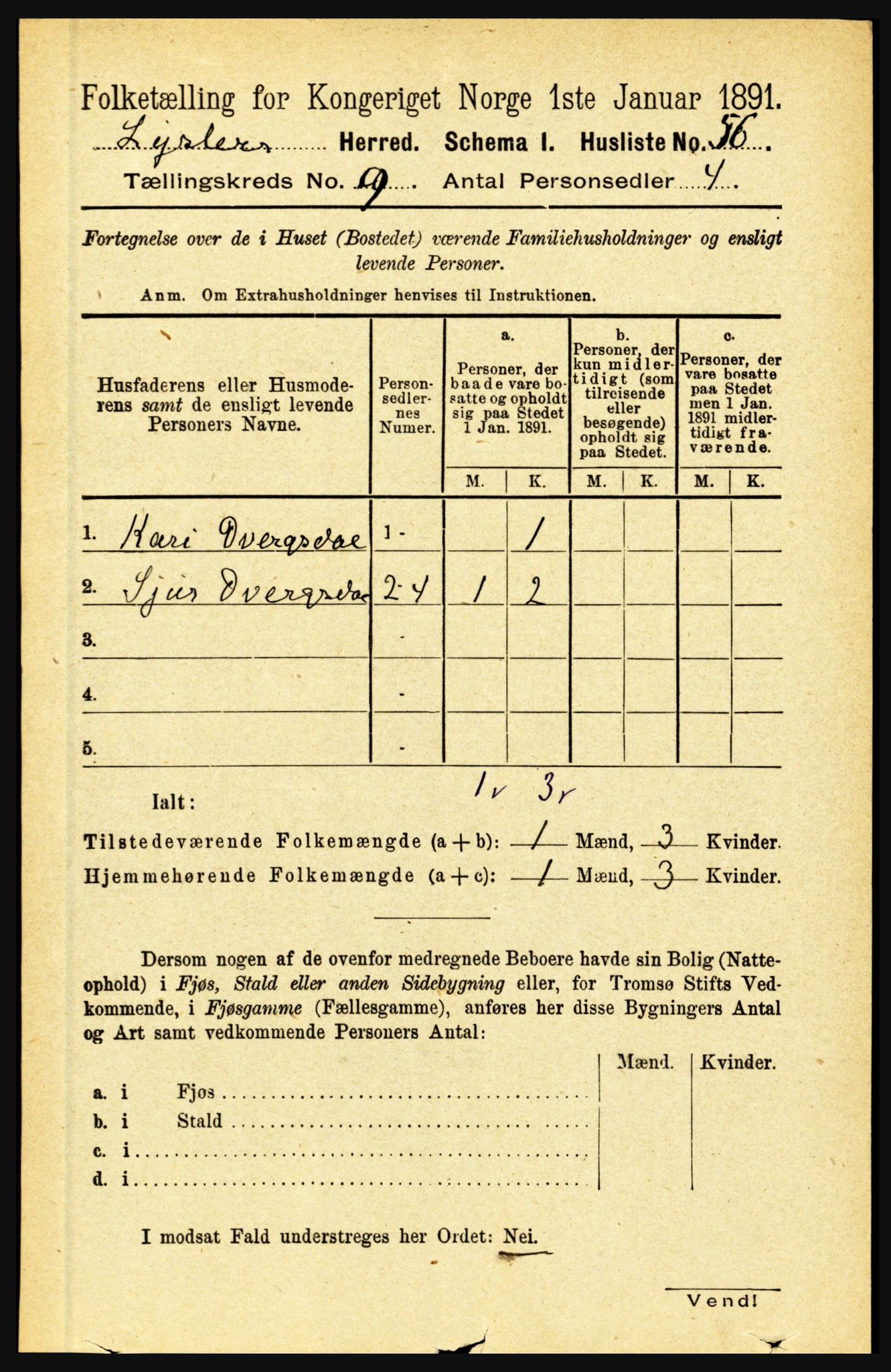 RA, 1891 census for 1426 Luster, 1891, p. 2802