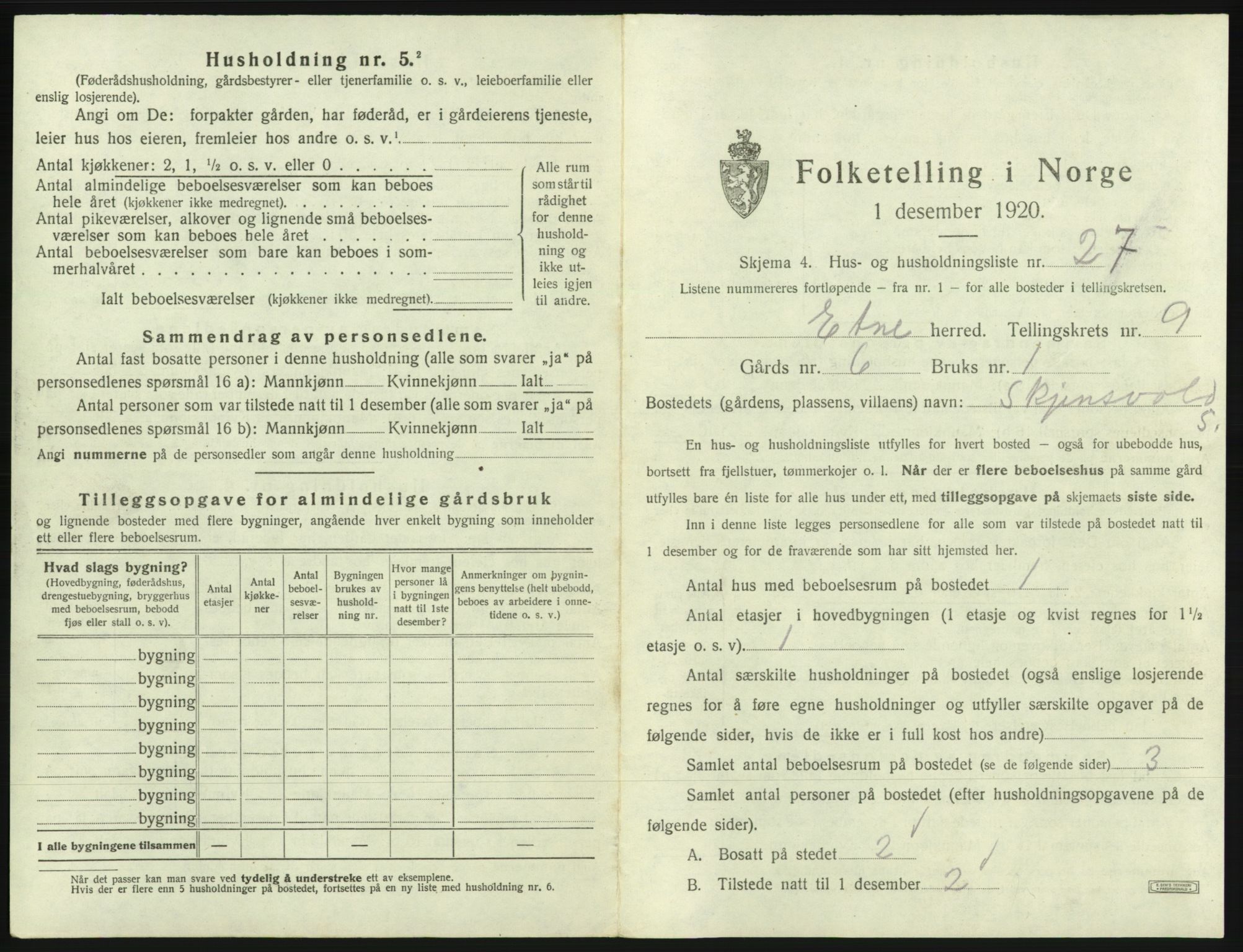 SAB, 1920 census for Etne, 1920, p. 761