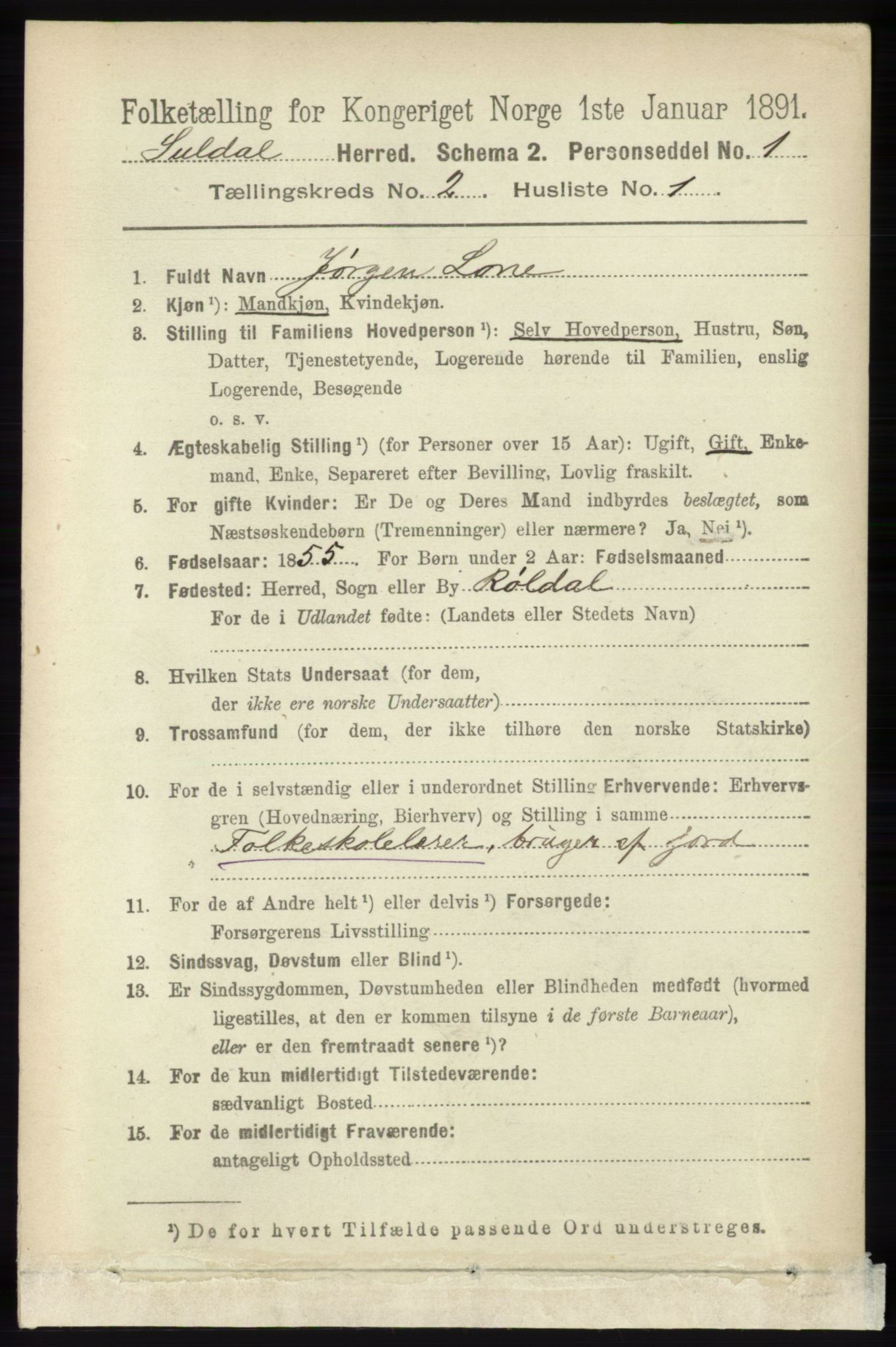 RA, 1891 census for 1134 Suldal, 1891, p. 258