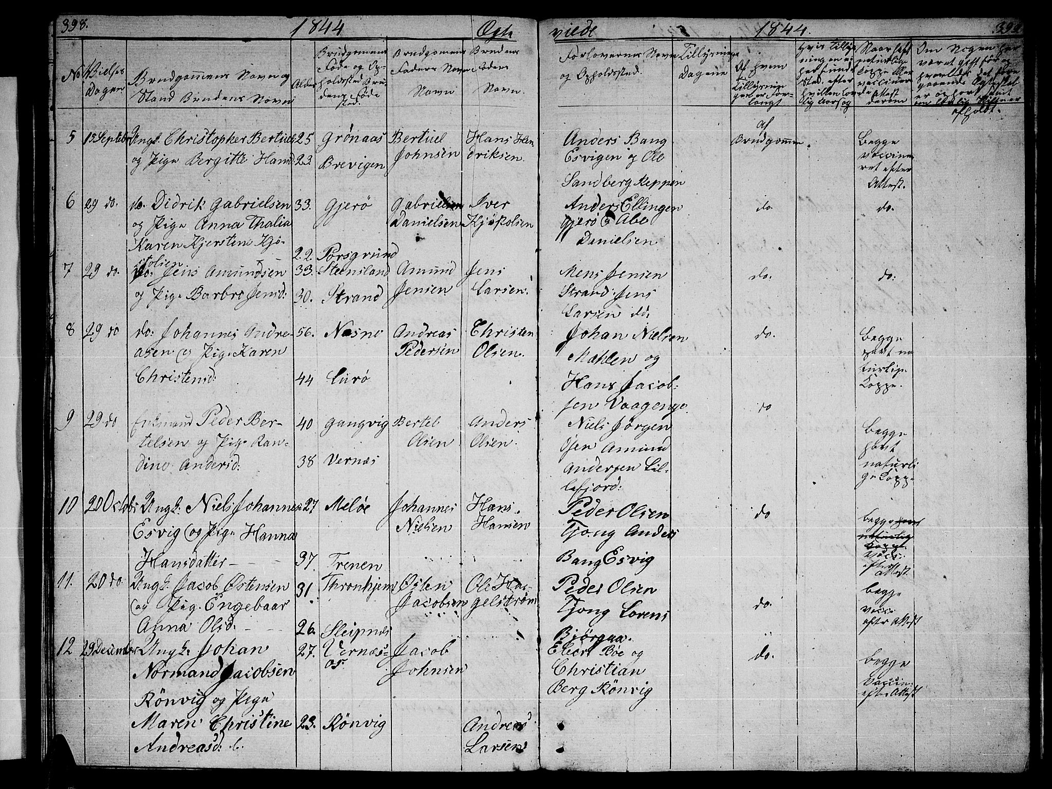 Ministerialprotokoller, klokkerbøker og fødselsregistre - Nordland, AV/SAT-A-1459/841/L0618: Parish register (copy) no. 841C02, 1833-1855, p. 398-399