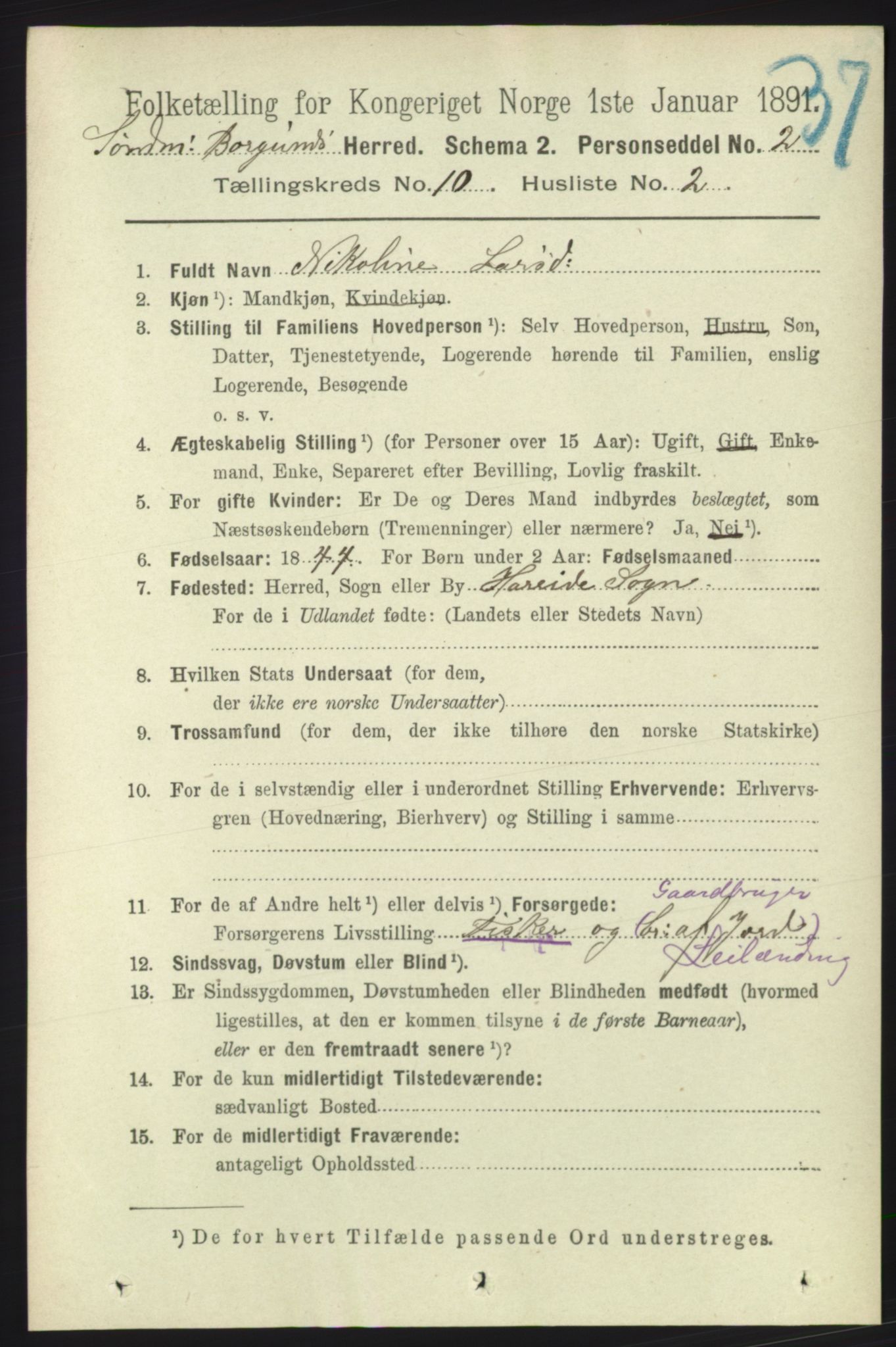 RA, 1891 census for 1531 Borgund, 1891, p. 2633