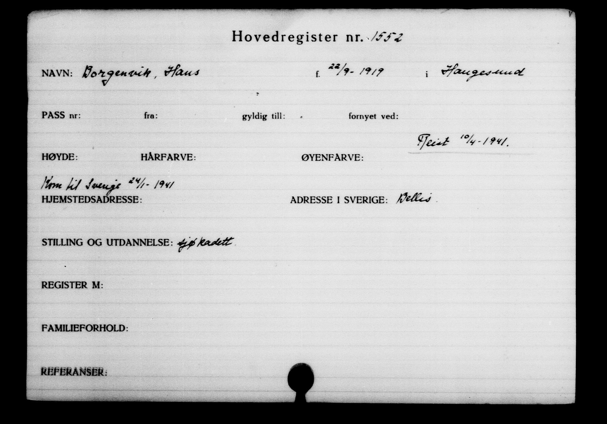 Den Kgl. Norske Legasjons Flyktningskontor, AV/RA-S-6753/V/Va/L0002: Kjesäterkartoteket.  Flyktningenr. 1001-2000, 1940-1945, p. 785