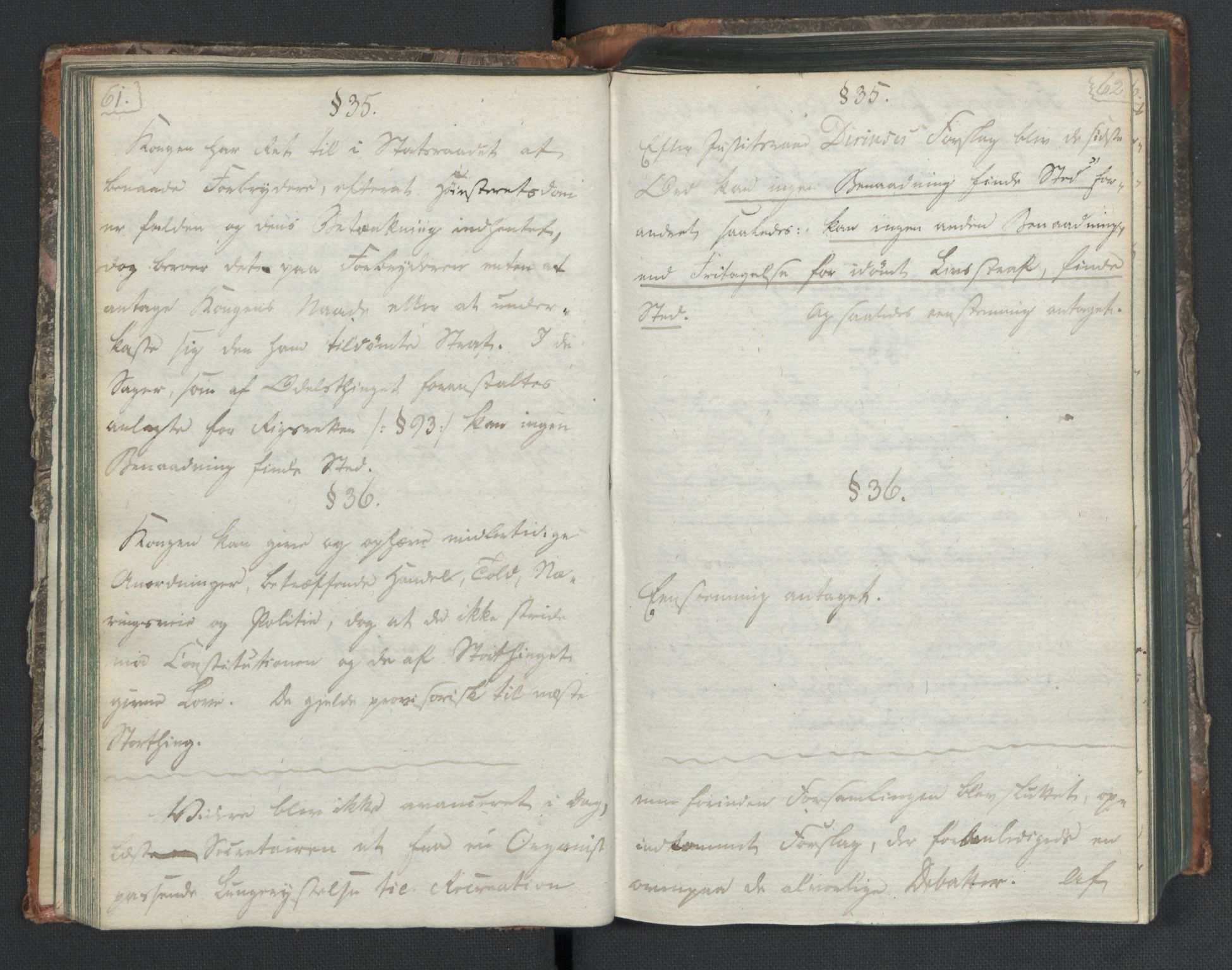 Manuskriptsamlingen, RA/EA-3667/H/L0021: Byfogd Gregers Winther Wulfbergs dagbok under Riksforsamlingen på Eidsvoll, 1814, p. 61-62