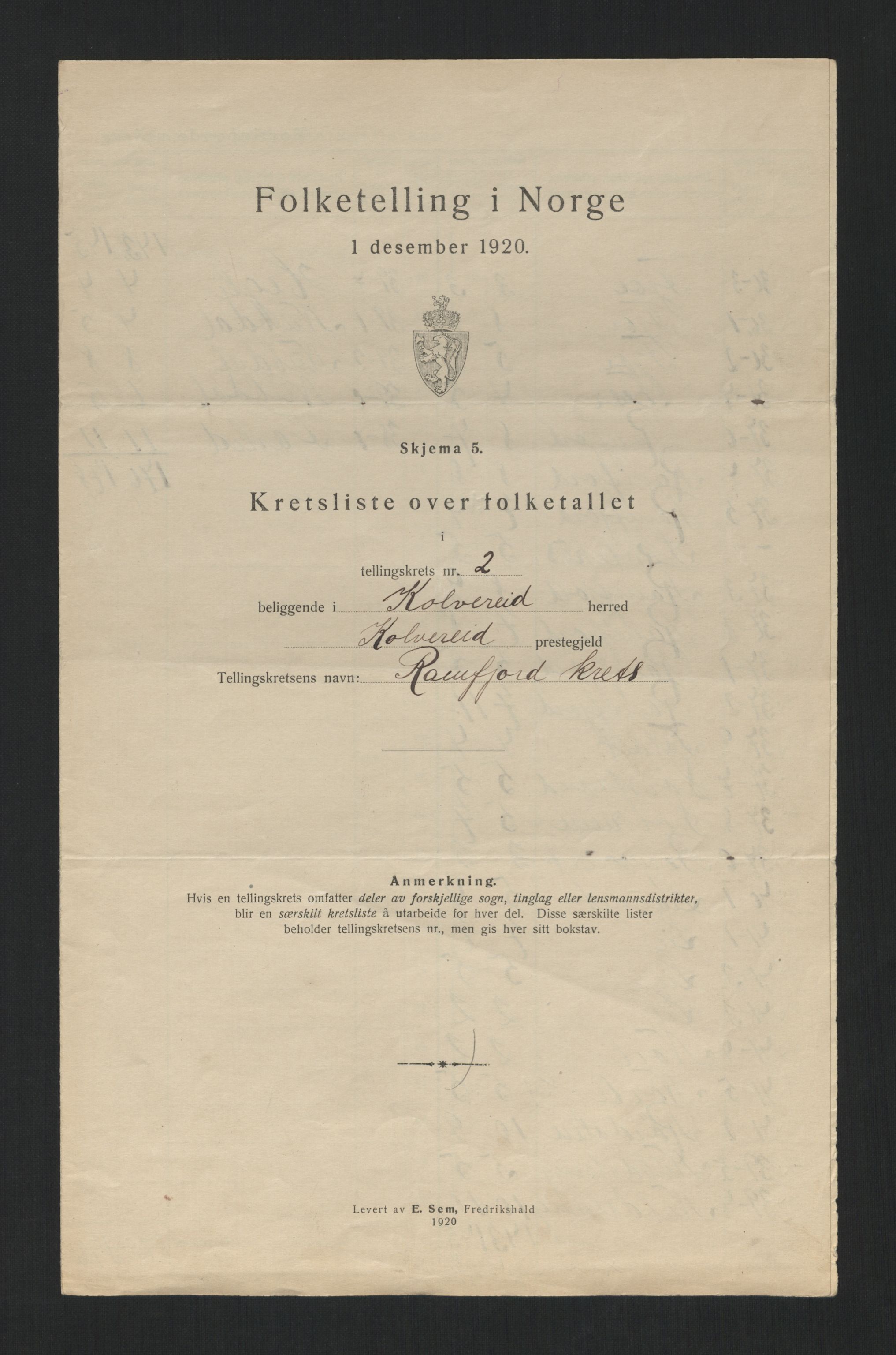 SAT, 1920 census for Kolvereid, 1920, p. 12