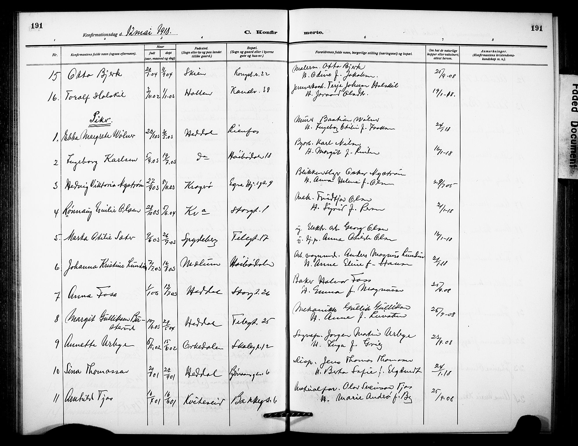Notodden kirkebøker, SAKO/A-290/G/Ga/L0001: Parish register (copy) no. 1, 1912-1923, p. 191