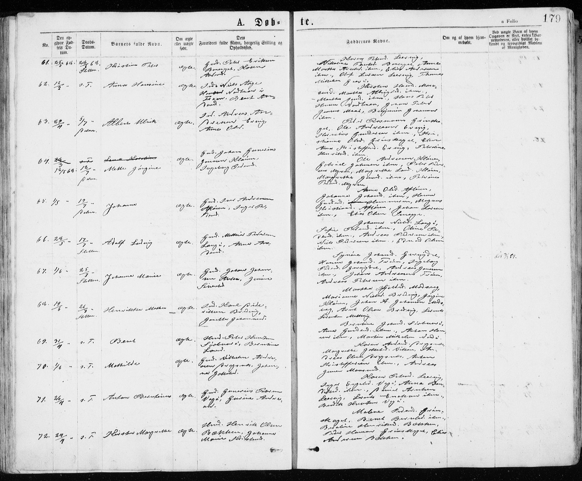 Ministerialprotokoller, klokkerbøker og fødselsregistre - Sør-Trøndelag, AV/SAT-A-1456/640/L0576: Parish register (official) no. 640A01, 1846-1876, p. 179