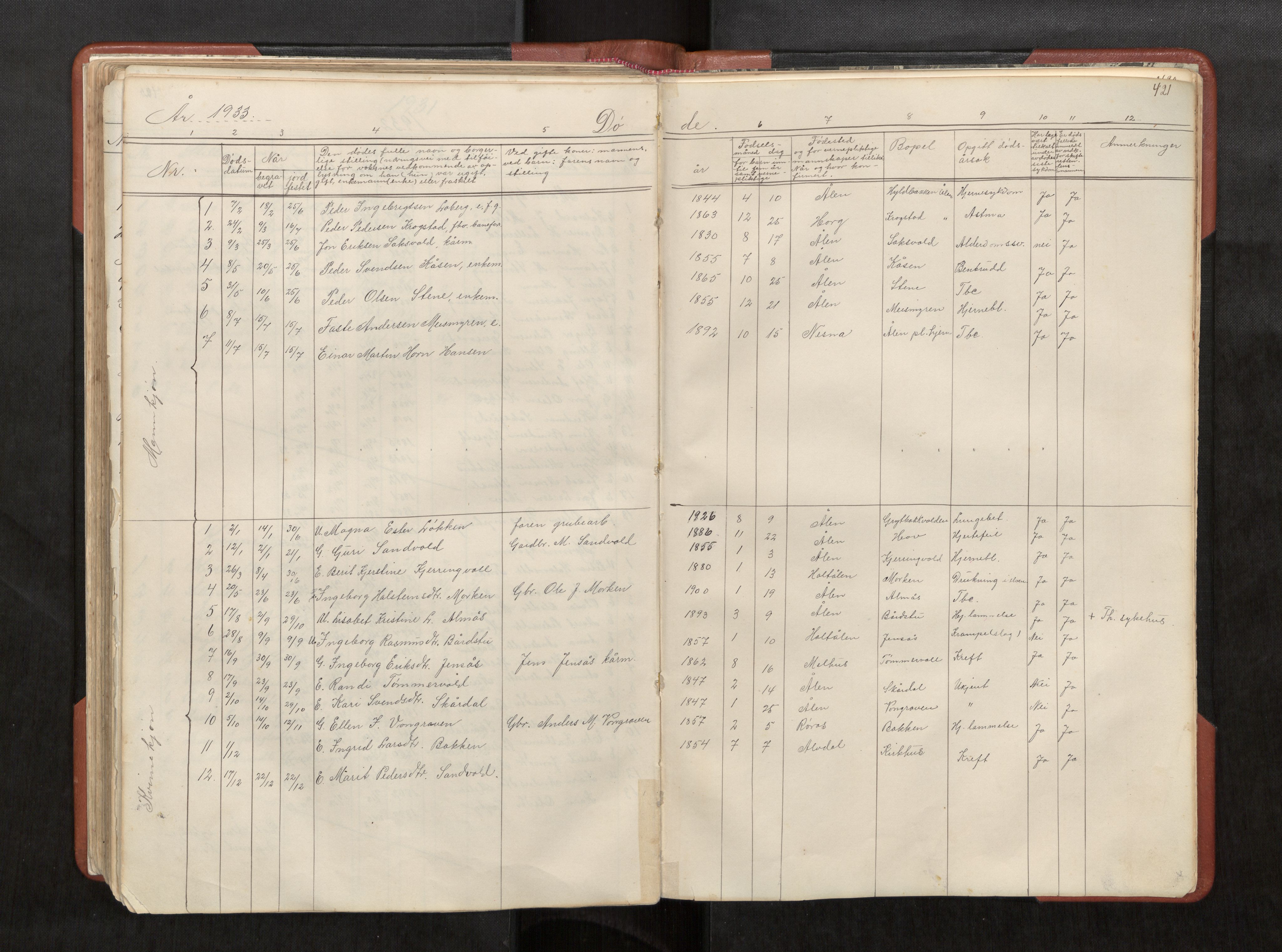 Ministerialprotokoller, klokkerbøker og fødselsregistre - Sør-Trøndelag, SAT/A-1456/686/L0985: Parish register (copy) no. 686C01, 1871-1933, p. 421