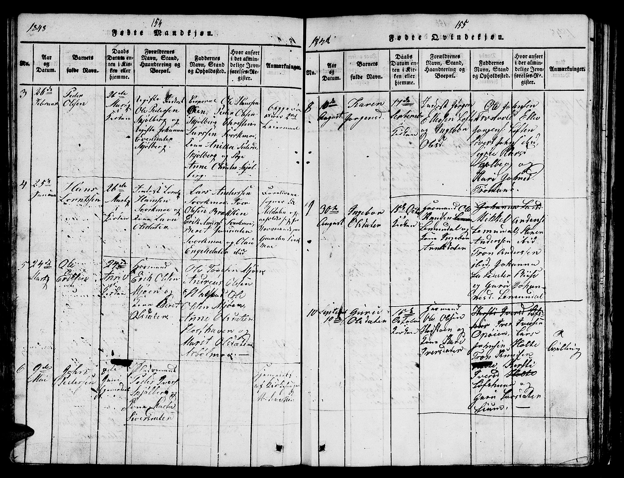 Ministerialprotokoller, klokkerbøker og fødselsregistre - Sør-Trøndelag, SAT/A-1456/671/L0842: Parish register (copy) no. 671C01, 1816-1867, p. 154-155