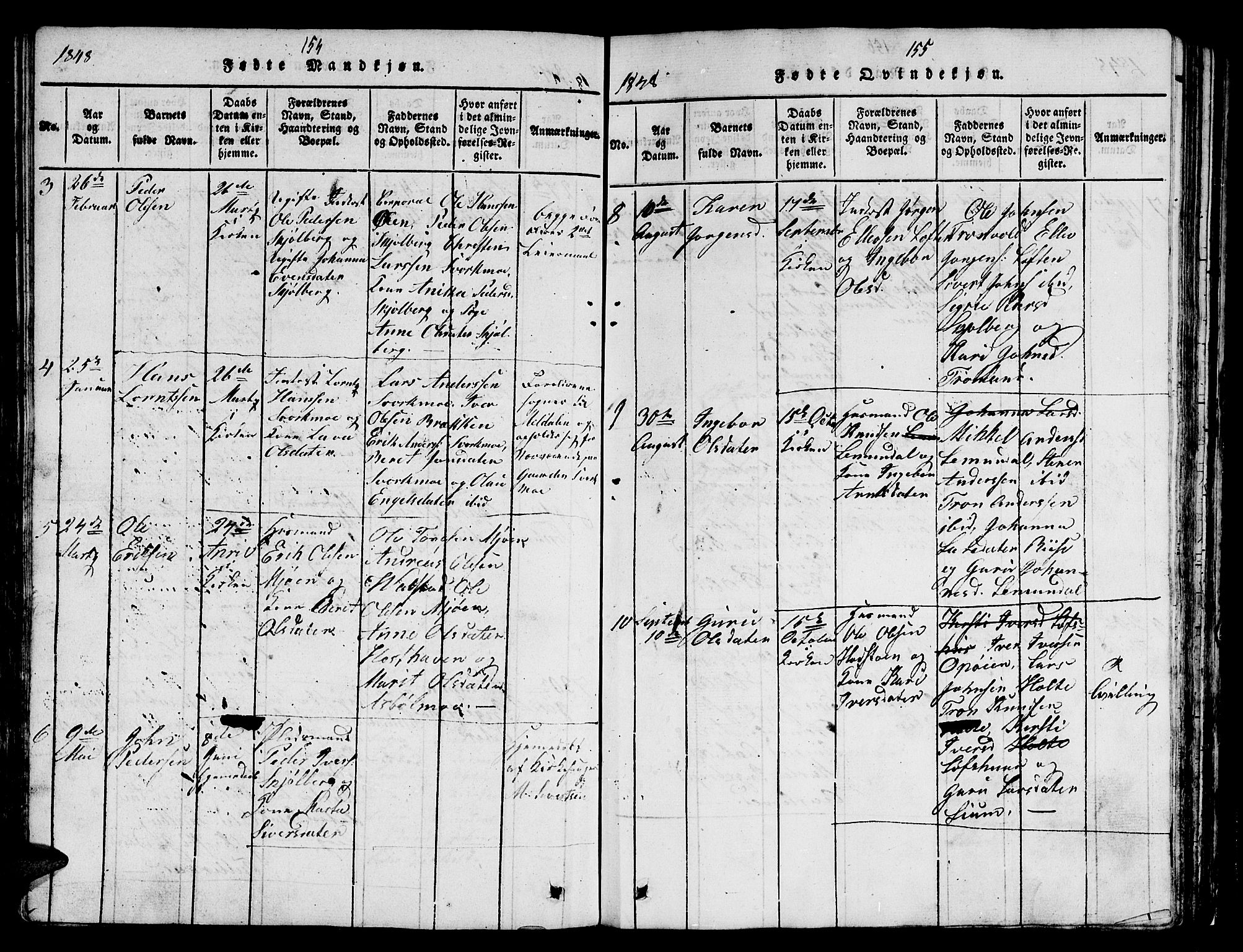 Ministerialprotokoller, klokkerbøker og fødselsregistre - Sør-Trøndelag, AV/SAT-A-1456/671/L0842: Parish register (copy) no. 671C01, 1816-1867, p. 154-155