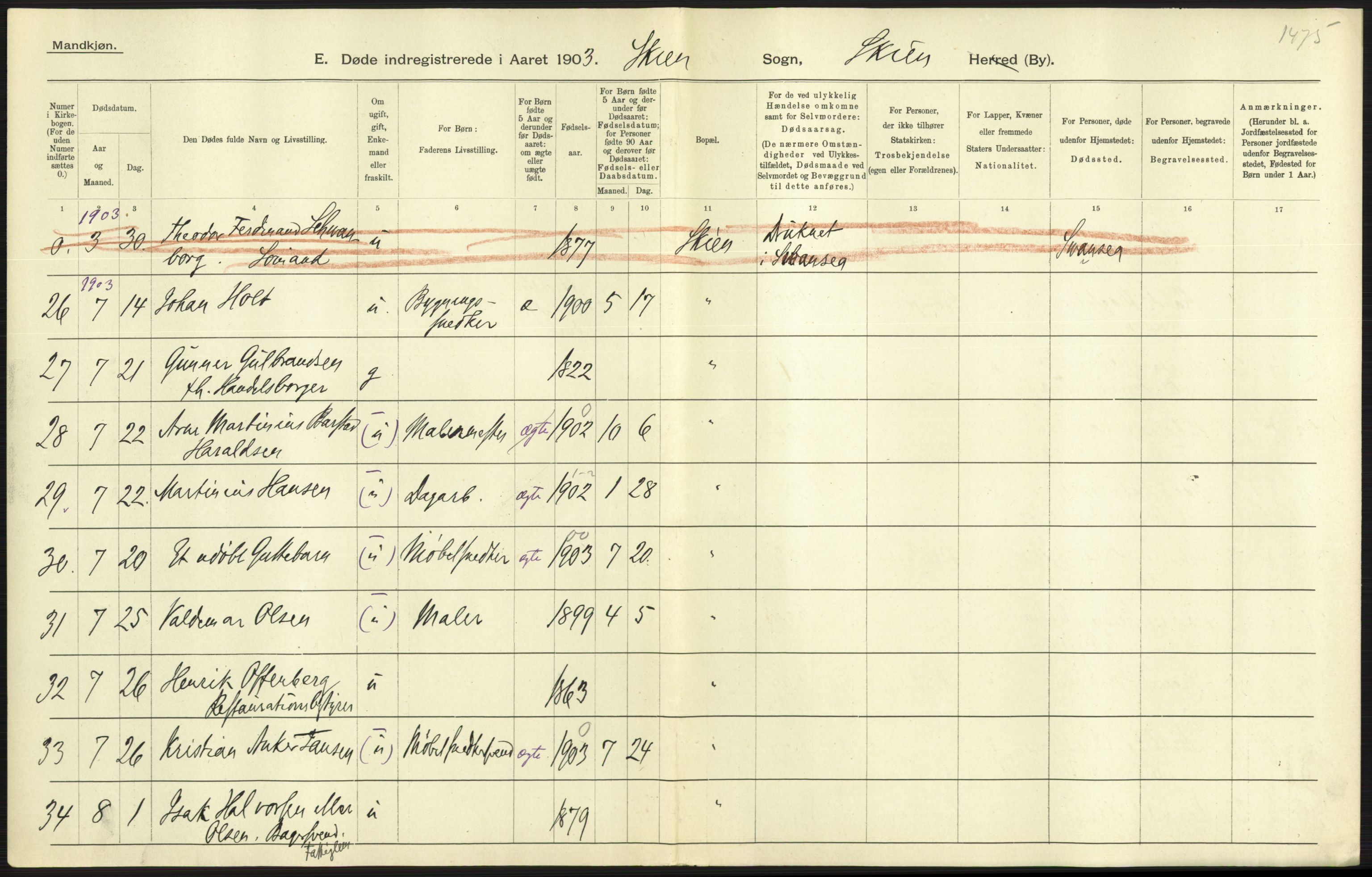 Statistisk sentralbyrå, Sosiodemografiske emner, Befolkning, AV/RA-S-2228/D/Df/Dfa/Dfaa/L0009: Bratsberg amt: Fødte, gifte, døde, 1903, p. 681