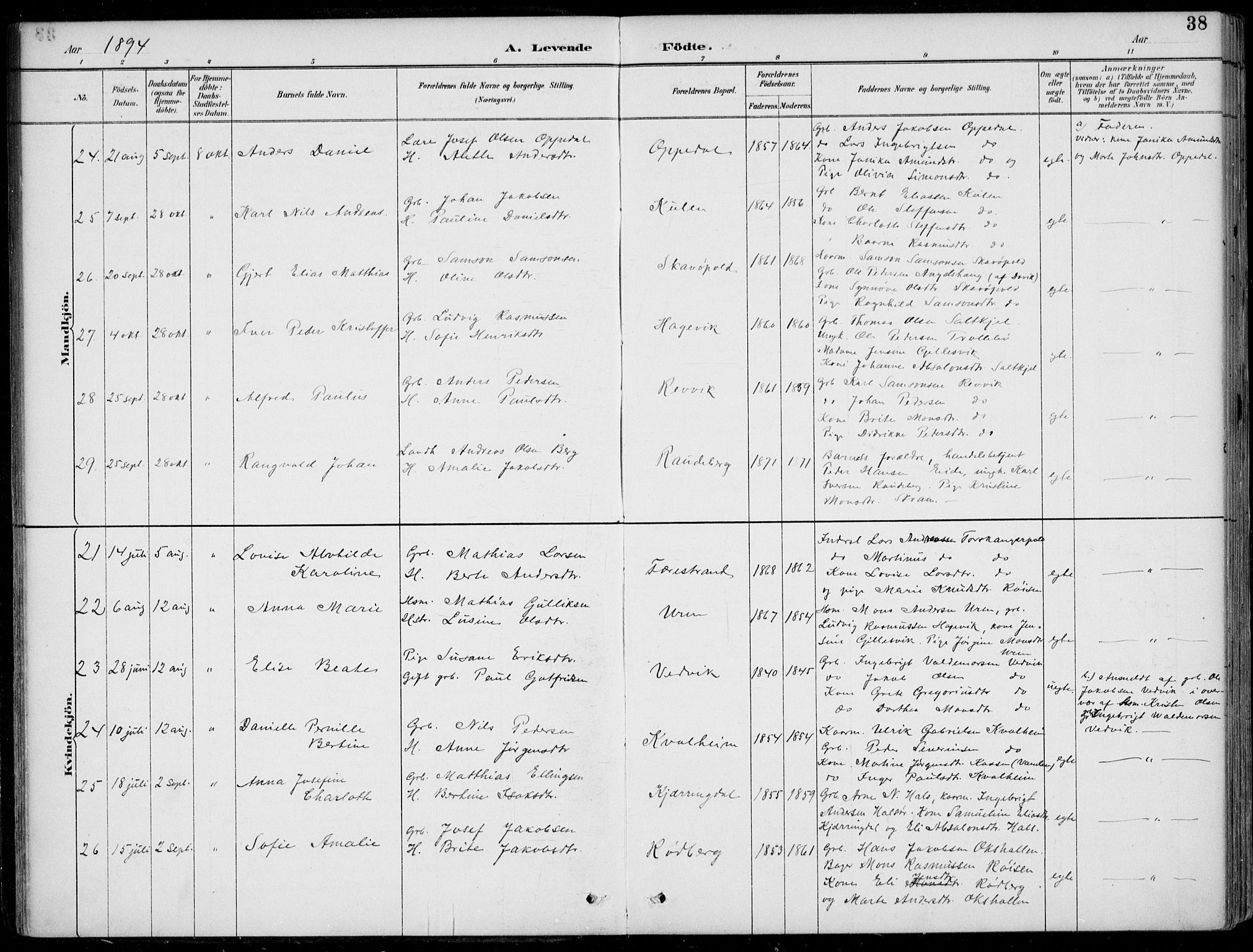 Selje sokneprestembete, AV/SAB-A-99938/H/Ha/Haa/Haac/L0002: Parish register (official) no. C  2, 1889-1904, p. 38