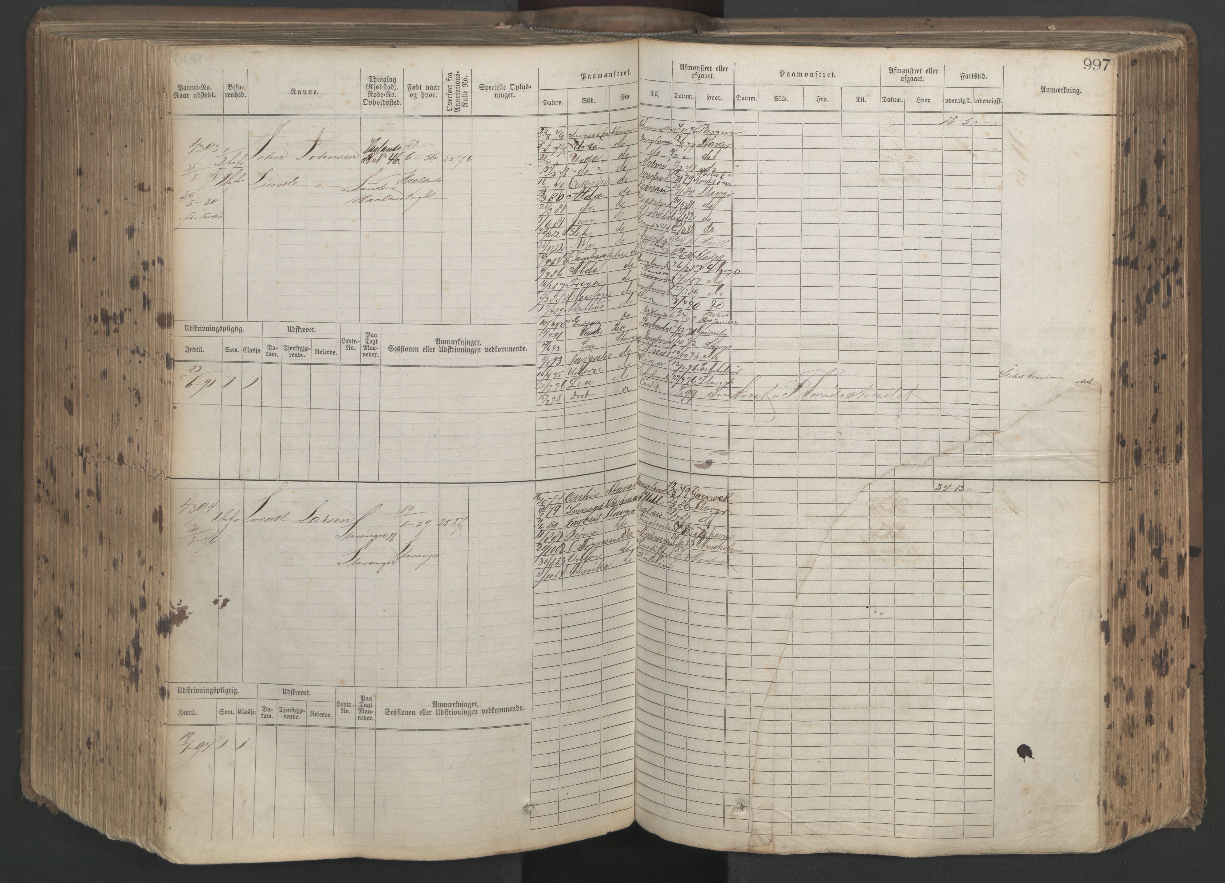 Stavanger sjømannskontor, AV/SAST-A-102006/F/Fb/Fbb/L0019: Sjøfartshovedrulle patnentnr. 3603-4803 (dublett), 1875, p. 400