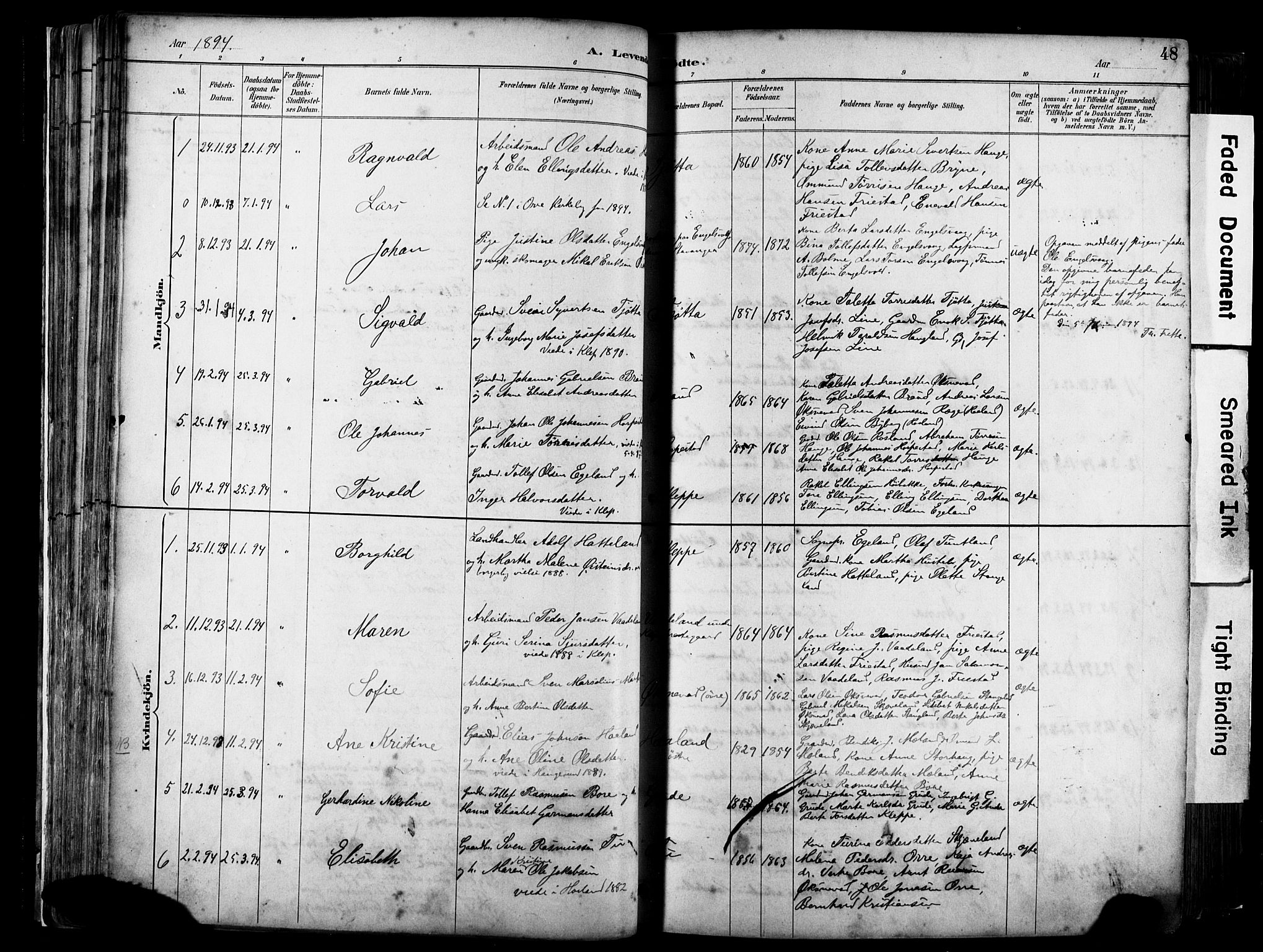 Klepp sokneprestkontor, SAST/A-101803/001/3/30BA/L0009: Parish register (official) no. A 7, 1886-1915, p. 48
