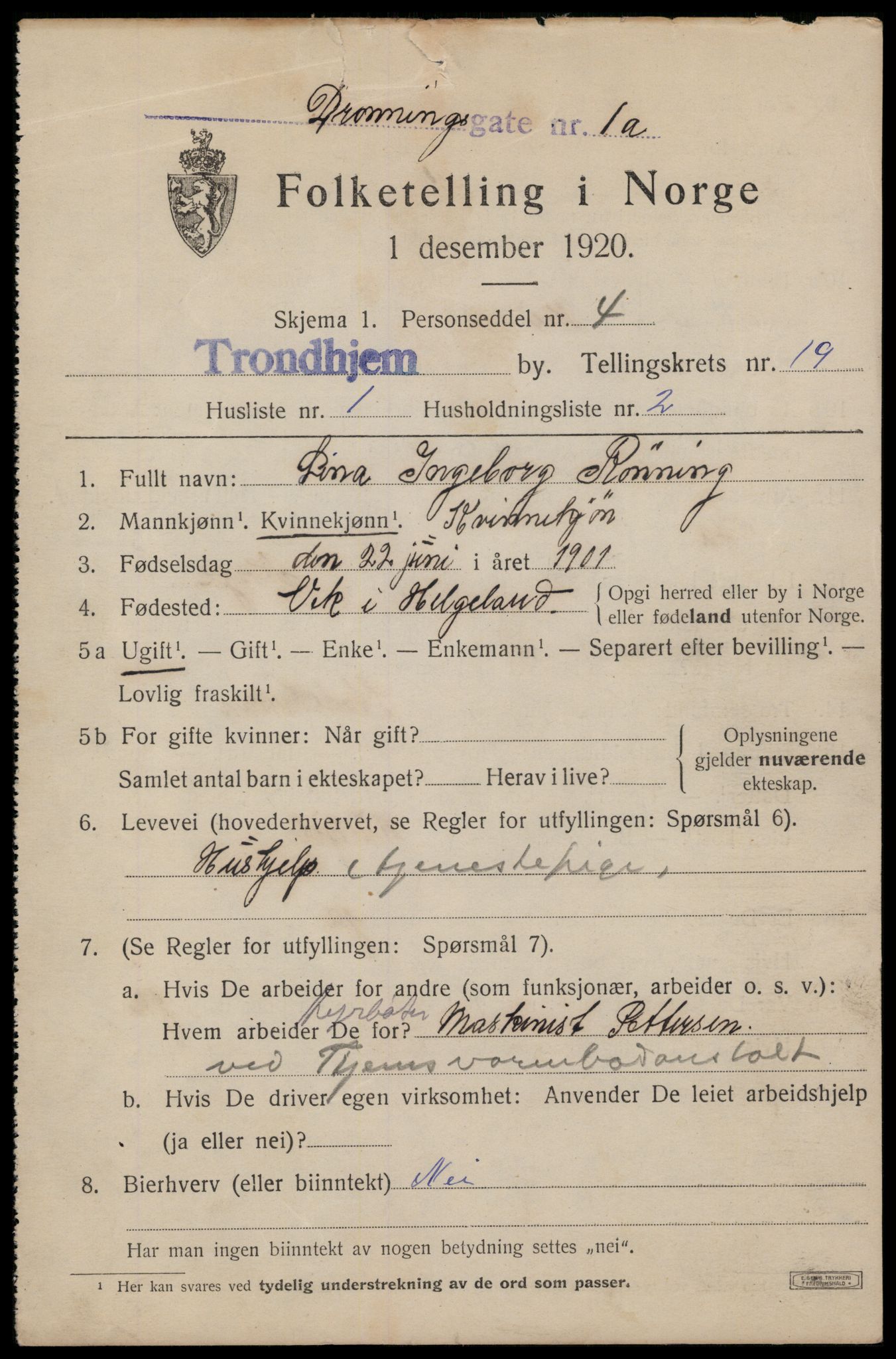 SAT, 1920 census for Trondheim, 1920, p. 58248