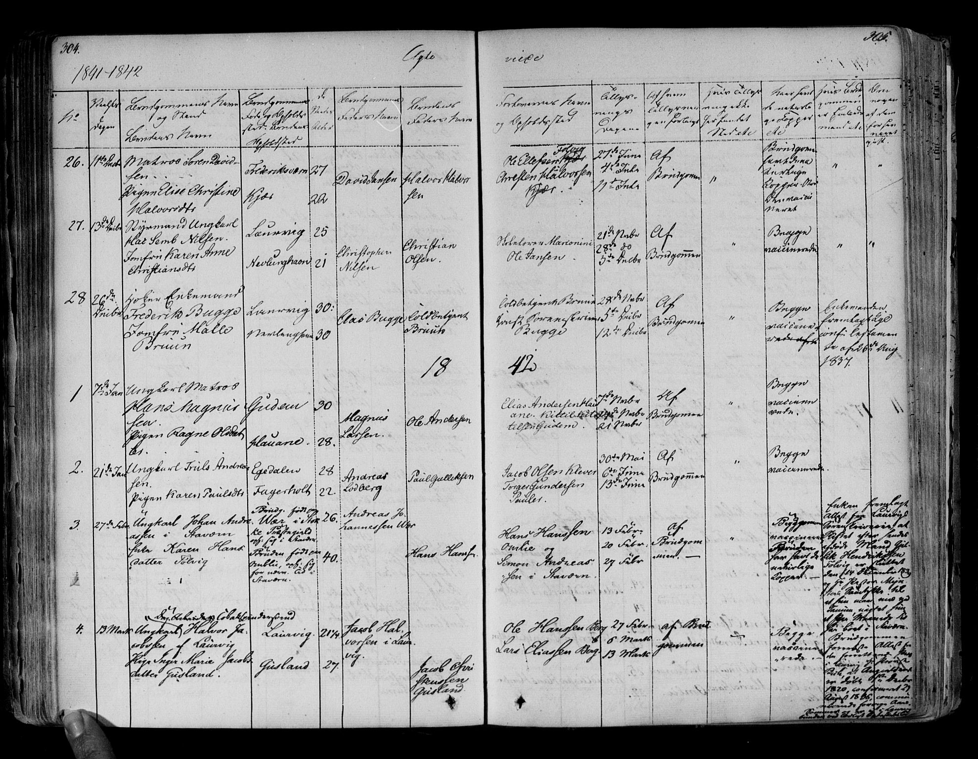 Brunlanes kirkebøker, AV/SAKO-A-342/F/Fa/L0003: Parish register (official) no. I 3, 1834-1845, p. 304-305