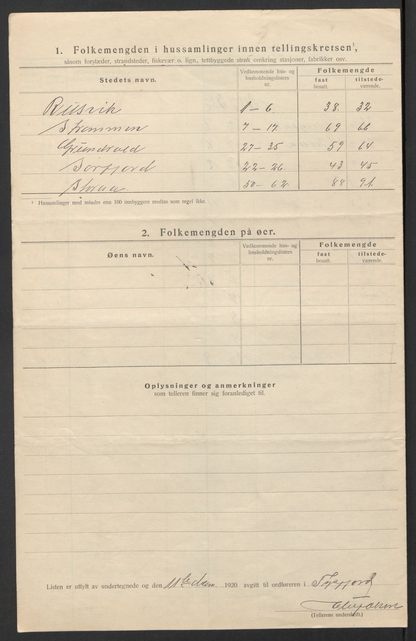 SAT, 1920 census for Tysfjord, 1920, p. 19