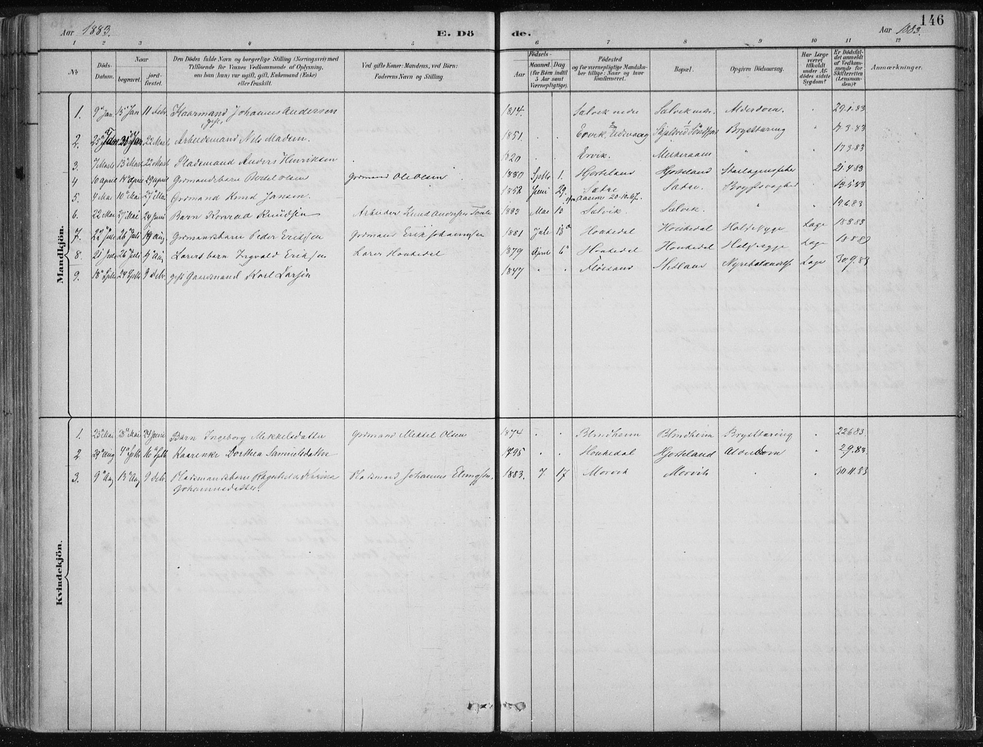 Hamre sokneprestembete, SAB/A-75501/H/Ha/Haa/Haad/L0001: Parish register (official) no. D  1, 1882-1906, p. 146