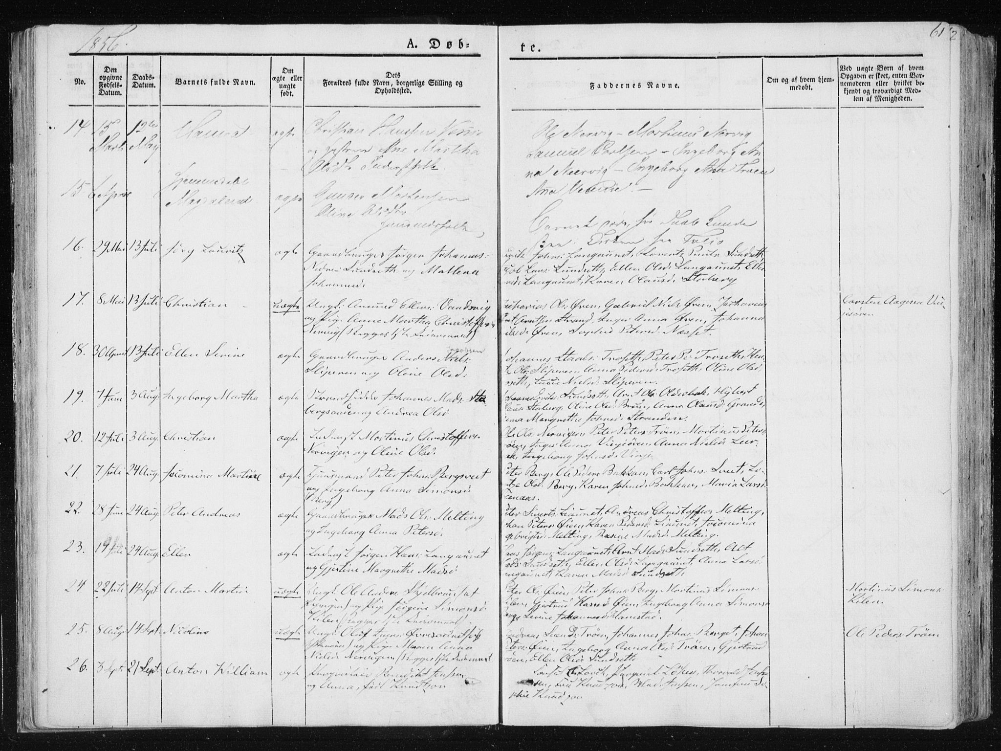 Ministerialprotokoller, klokkerbøker og fødselsregistre - Nord-Trøndelag, SAT/A-1458/733/L0323: Parish register (official) no. 733A02, 1843-1870, p. 61