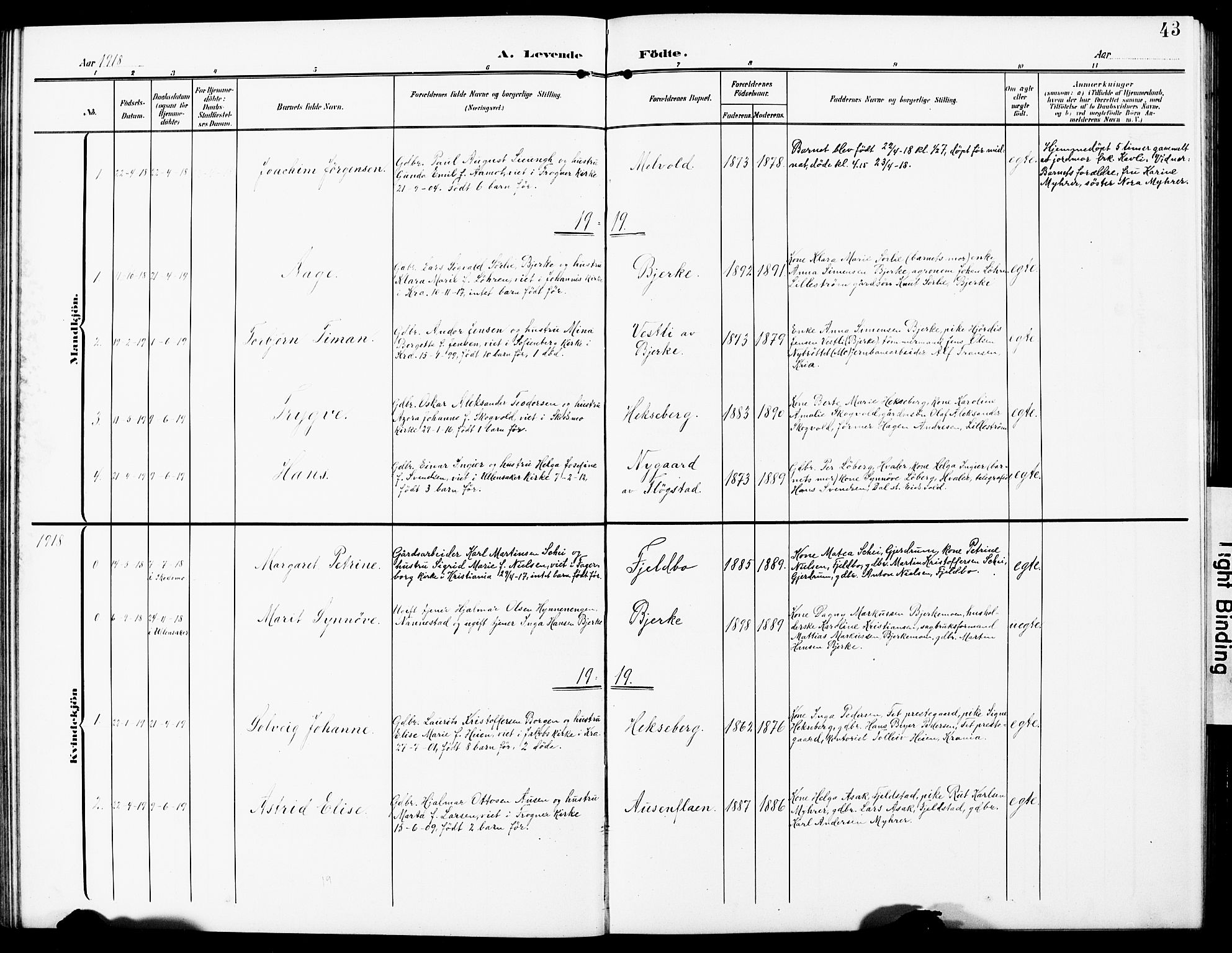 Sørum prestekontor Kirkebøker, AV/SAO-A-10303/G/Gb/L0001: Parish register (copy) no. II 1, 1907-1929, p. 43