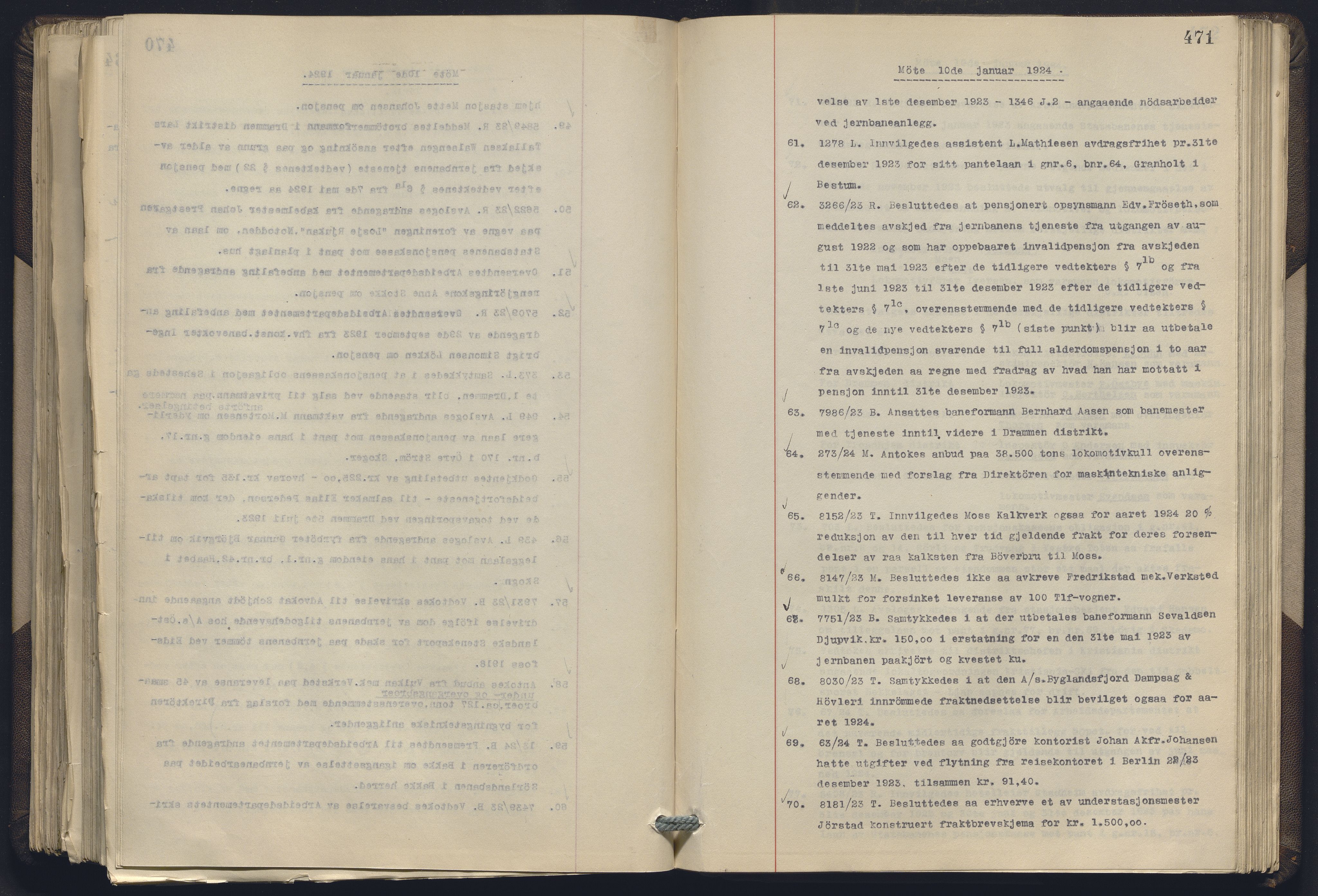 Norges statsbaner, Administrasjons- økonomi- og personalavdelingen, RA/S-3412/A/Aa/L0019: Forhandlingsprotokoll, 1922-1924, p. 471