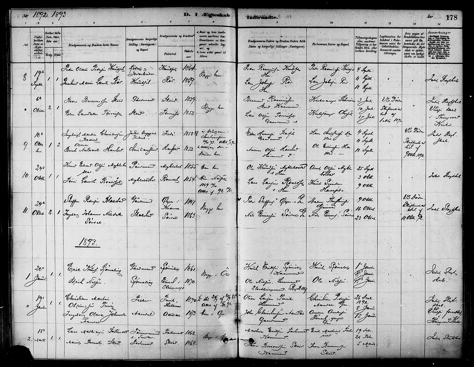 Ministerialprotokoller, klokkerbøker og fødselsregistre - Møre og Romsdal, SAT/A-1454/584/L0967: Parish register (official) no. 584A07, 1879-1894, p. 178