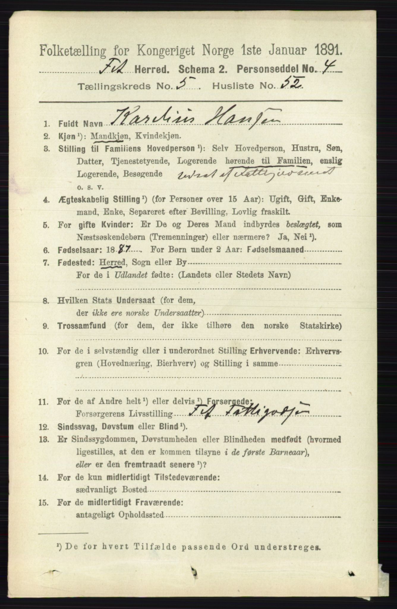 RA, 1891 census for 0227 Fet, 1891, p. 1868