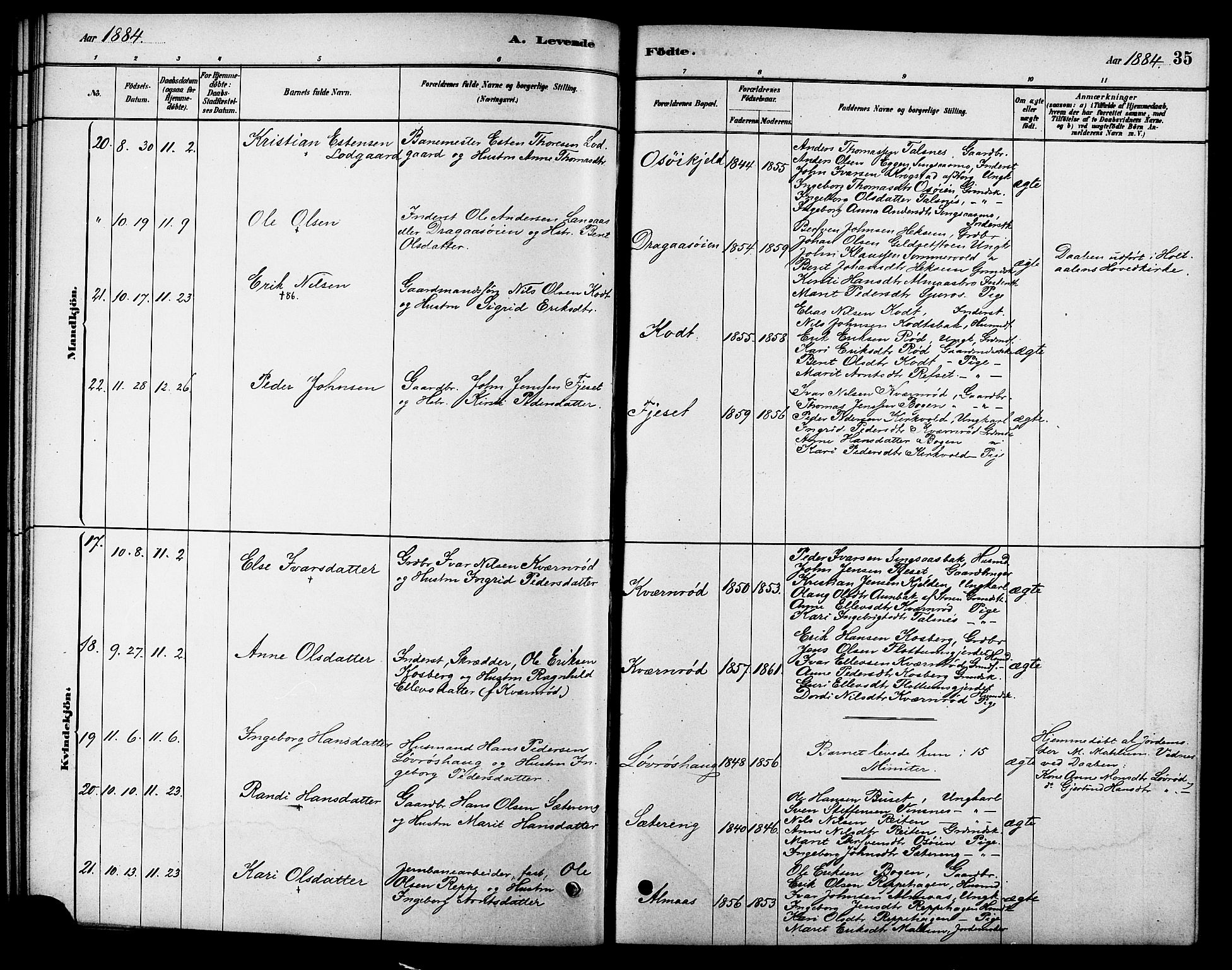 Ministerialprotokoller, klokkerbøker og fødselsregistre - Sør-Trøndelag, AV/SAT-A-1456/688/L1024: Parish register (official) no. 688A01, 1879-1890, p. 35