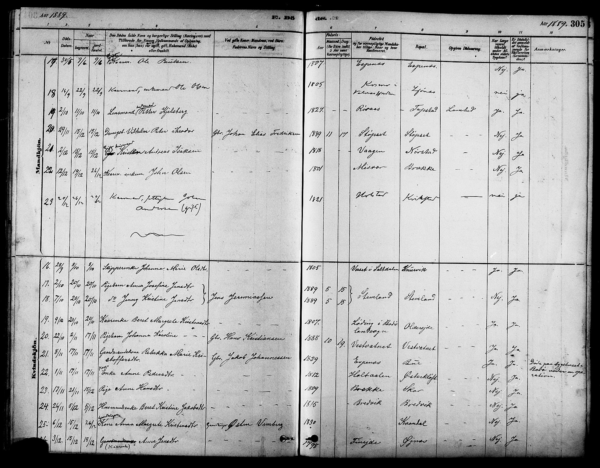 Ministerialprotokoller, klokkerbøker og fødselsregistre - Nordland, AV/SAT-A-1459/852/L0740: Parish register (official) no. 852A10, 1878-1894, p. 305