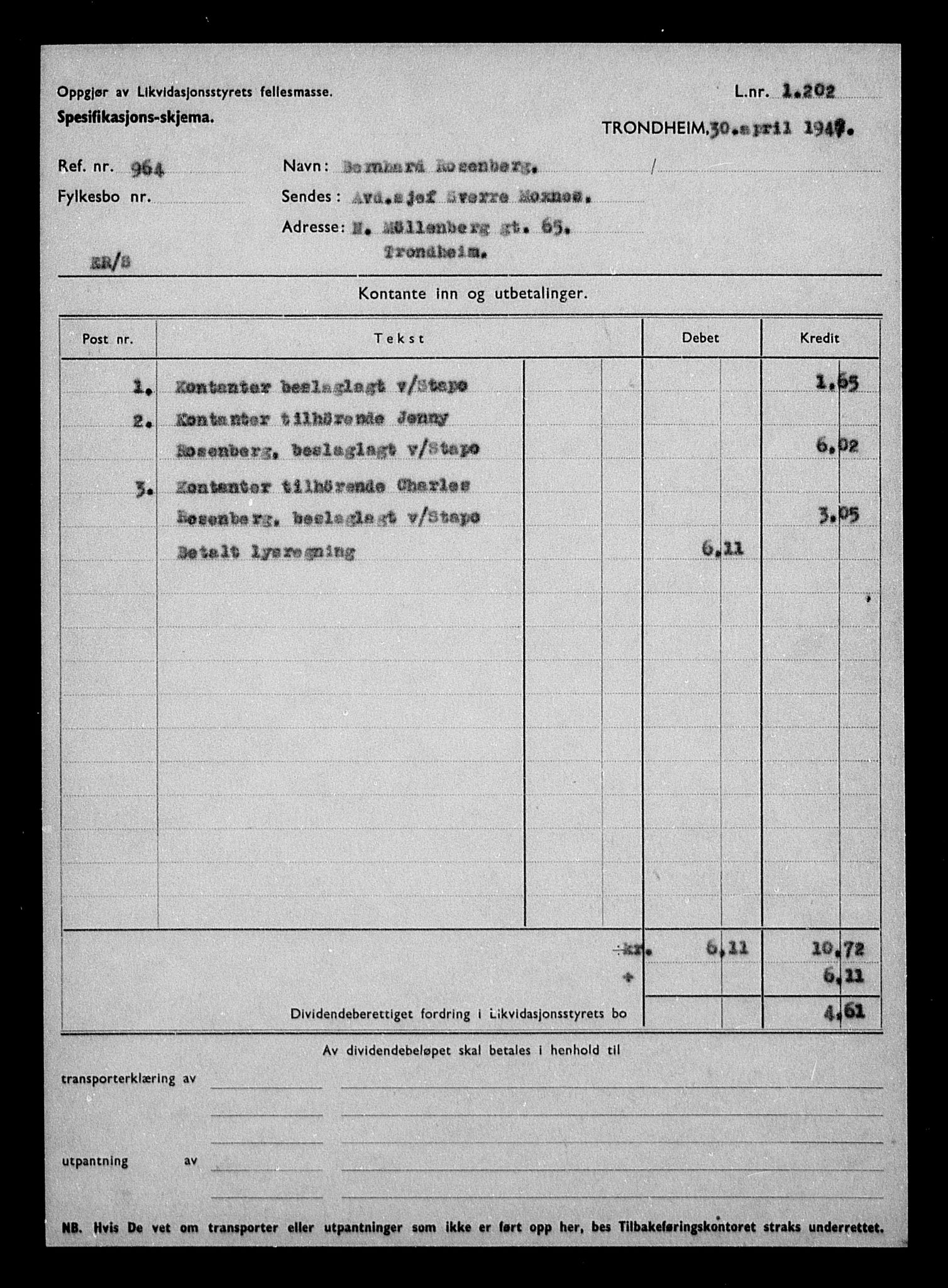 Justisdepartementet, Tilbakeføringskontoret for inndratte formuer, AV/RA-S-1564/H/Hc/Hca/L0907: --, 1945-1947, p. 165