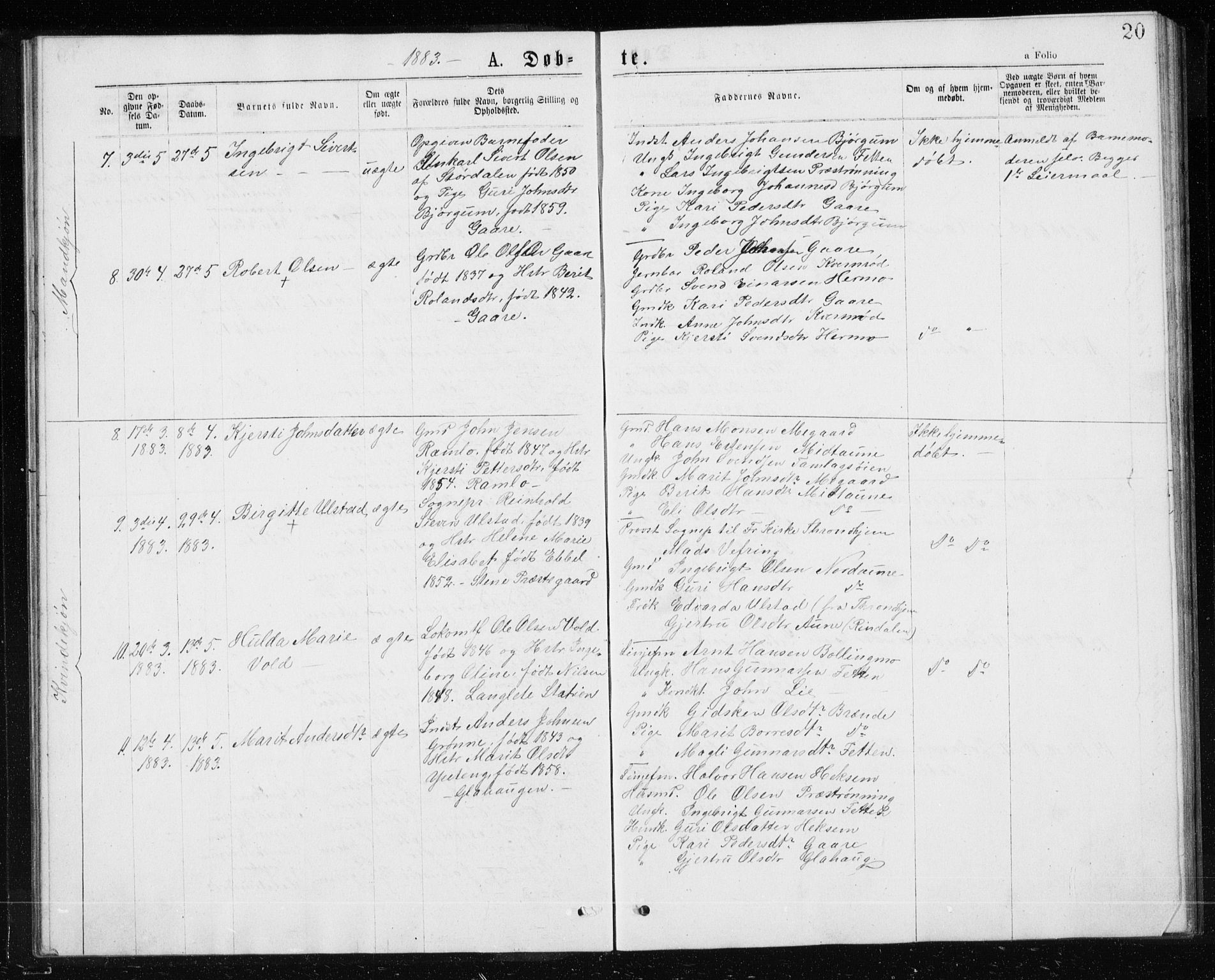 Ministerialprotokoller, klokkerbøker og fødselsregistre - Sør-Trøndelag, AV/SAT-A-1456/685/L0977: Parish register (copy) no. 685C02, 1879-1890, p. 20