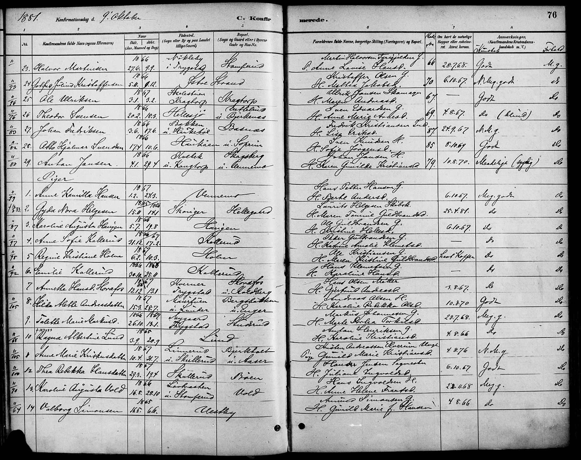 Høland prestekontor Kirkebøker, SAO/A-10346a/F/Fb/L0001: Parish register (official) no. II 1, 1880-1897, p. 76